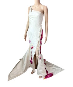Christian Dior by John Galliano S/S 2001 Lace Up Floral Train Evening Dress Gown