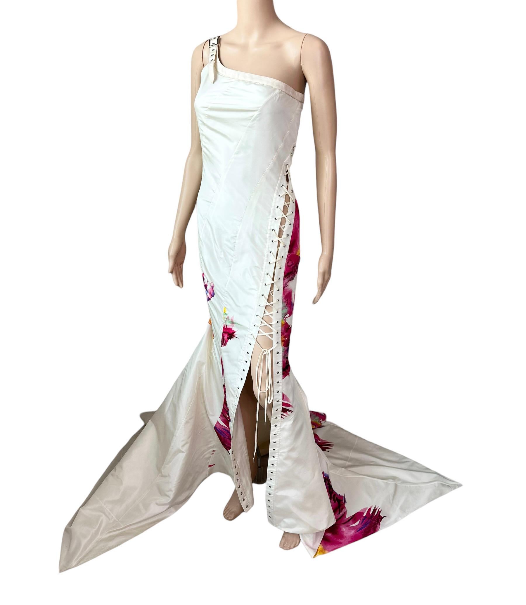 Christian Dior by John Galliano S/S 2001 Vestido de noche con trenza floral y encaje Beige en venta