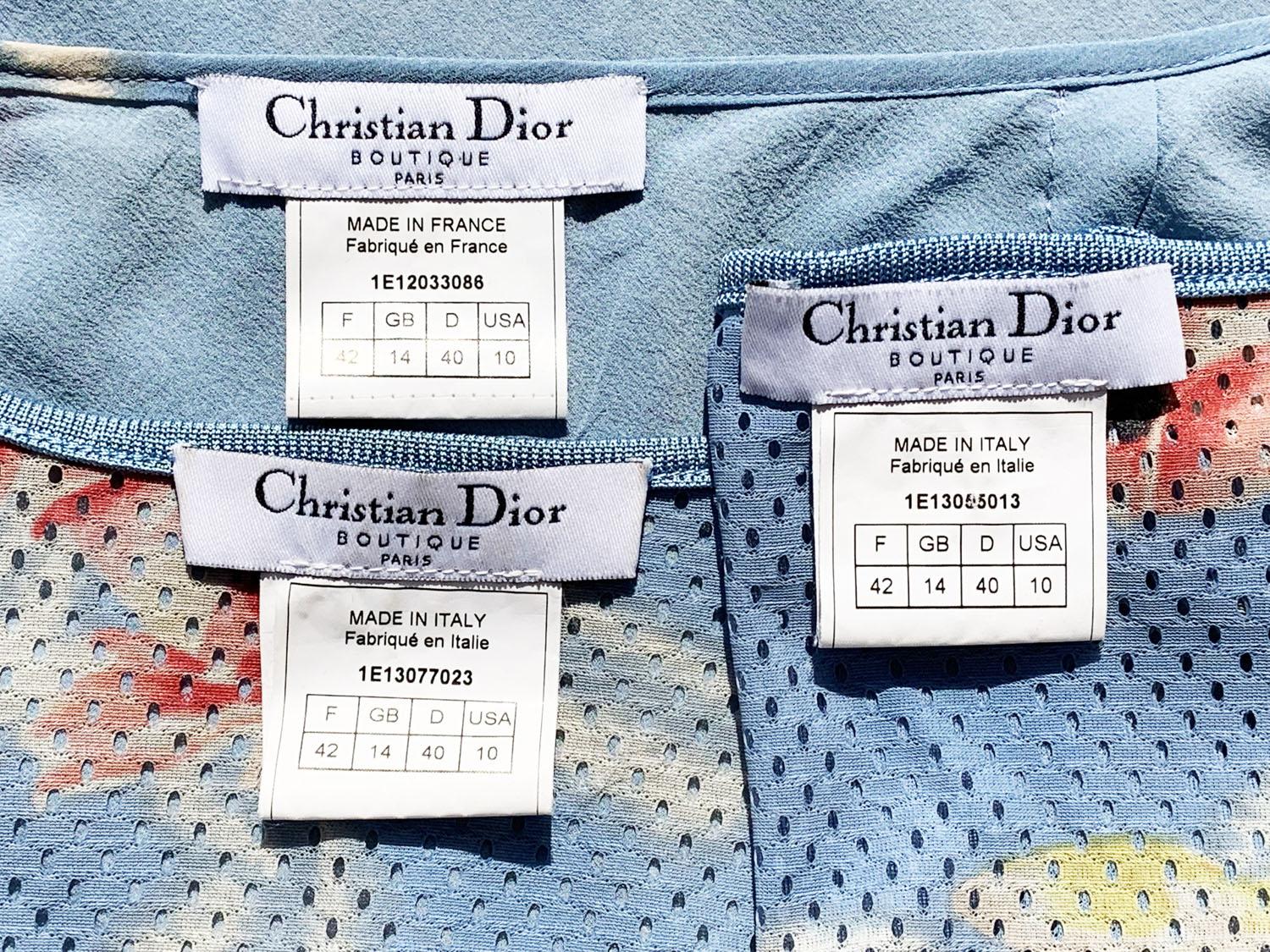 Christian Dior par John Galliano - Ensemble 3 pièces avec jupe en soie imprimée de fleurs bleues, printemps-été 2001 en vente 7