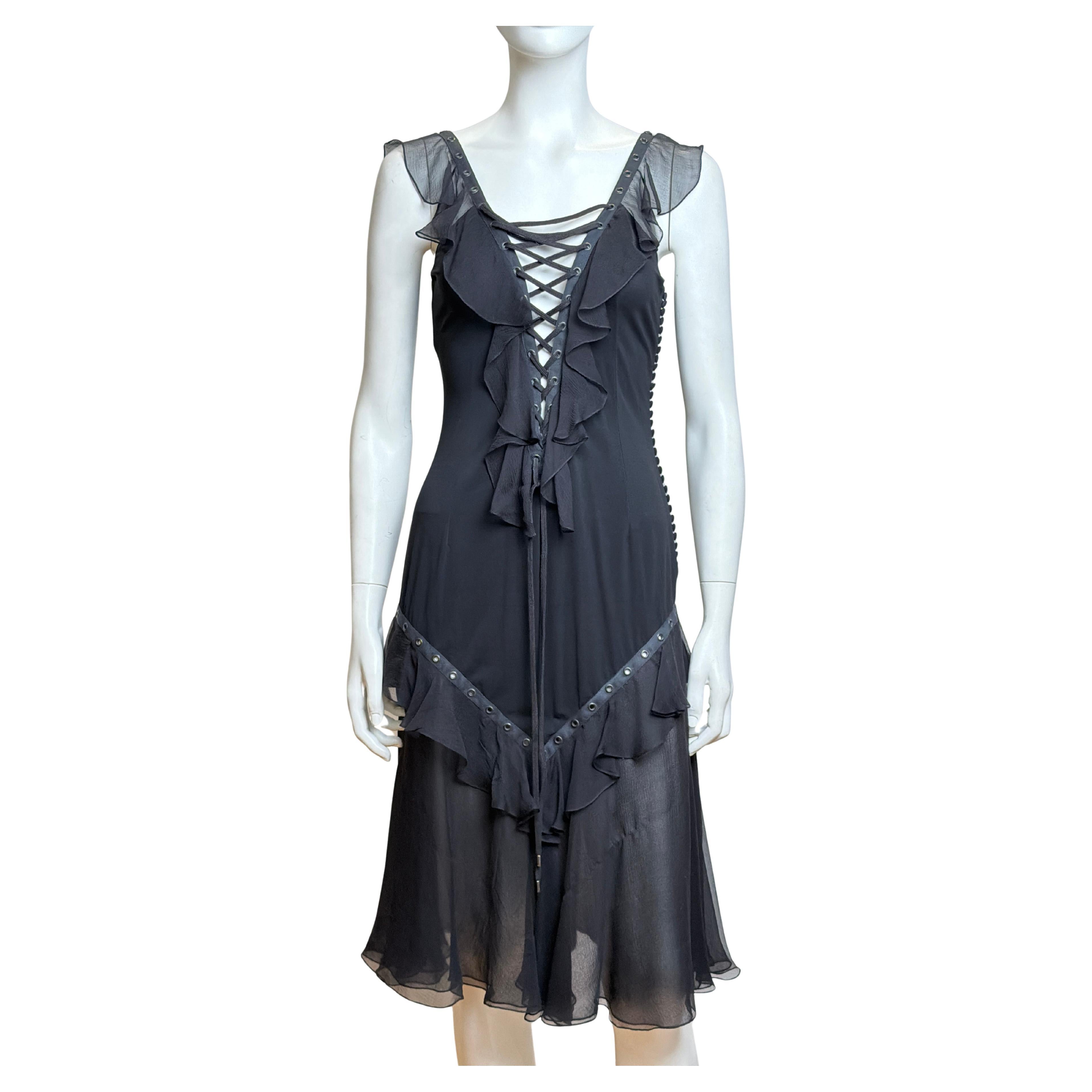 Christian Dior by John Galliano S/S 2003 Black Bondage Lace Silk Mini Dress