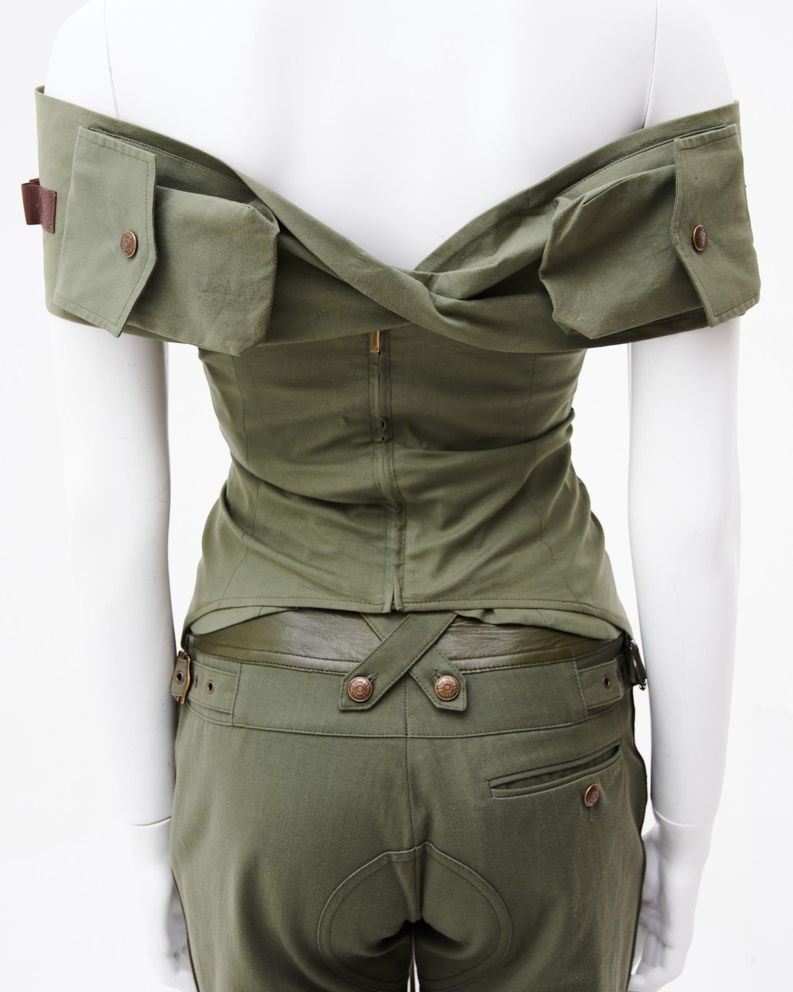 Christian Dior by John Galliano S/S 2003 Militärisches Khaki Bondage Set im Angebot 2