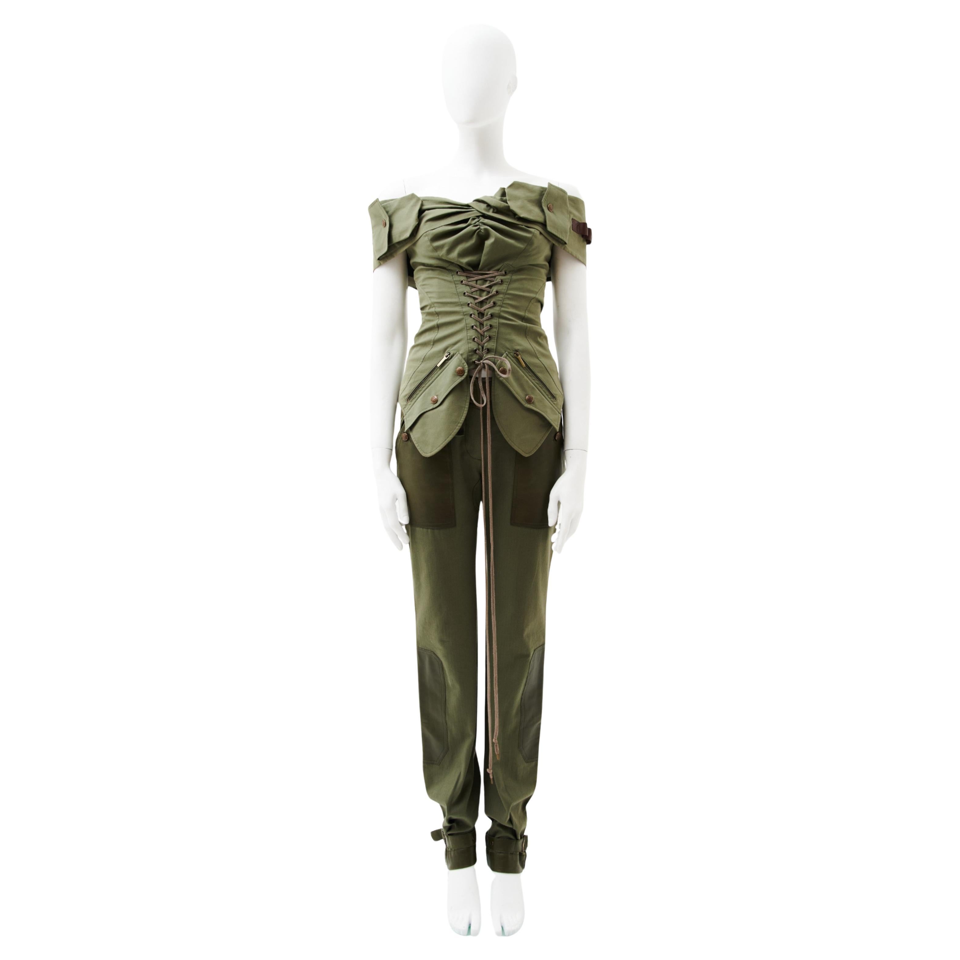 Christian Dior by John Galliano S/S 2003 Militärisches Khaki Bondage Set im Angebot