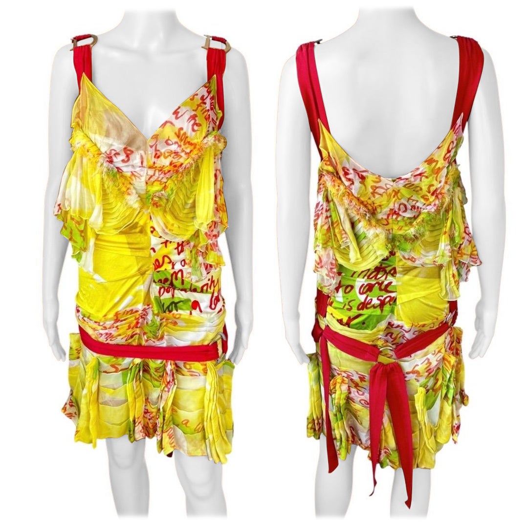 Christian Dior by John Galliano S/S 2003 Runway Logo Graffiti Print Mini Dress
