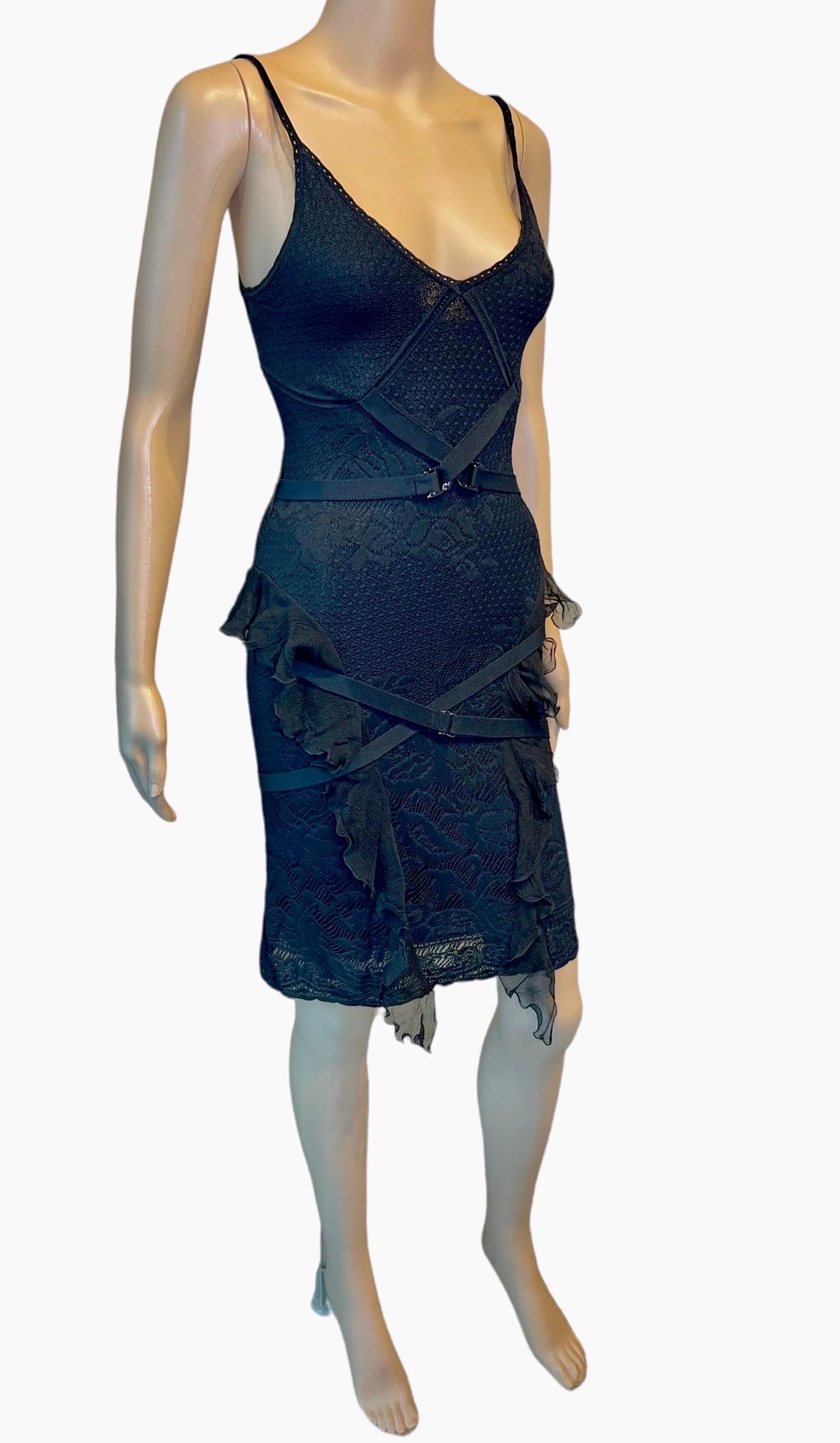 Christian Dior by John Galliano S/S 2003 Sheer Lace Bondage Knit Black Dress  For Sale 6