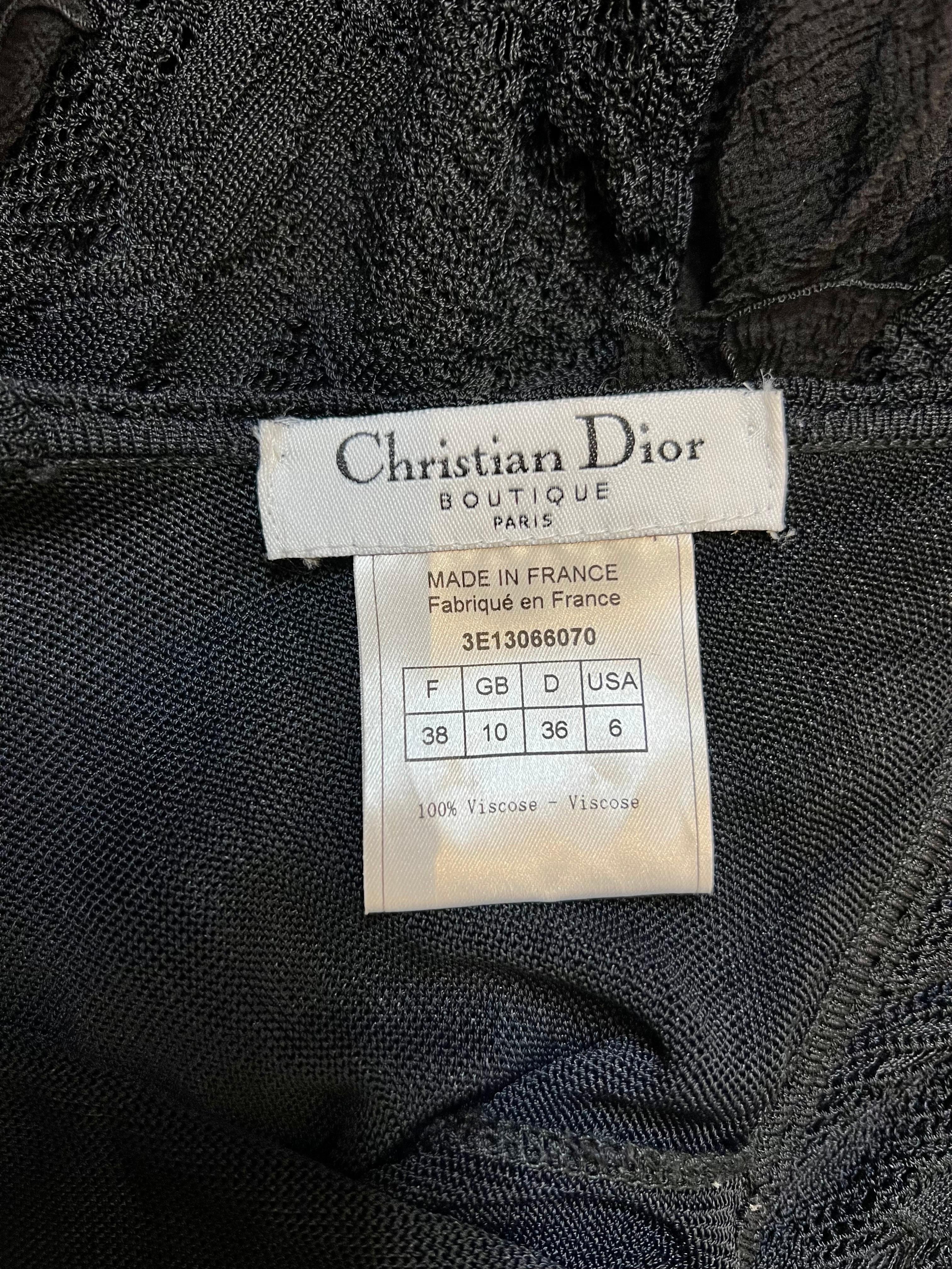 Christian Dior by John Galliano S/S 2003 Vestido Negro de Encaje de Punto Bondage Transparente en venta 7