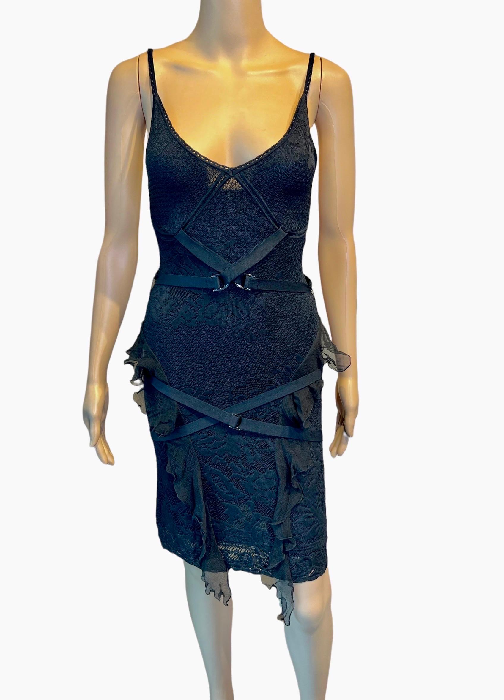 Christian Dior by John Galliano S/S 2003 Sheer Lace Bondage Knit Black Dress  In Good Condition For Sale In Naples, FL