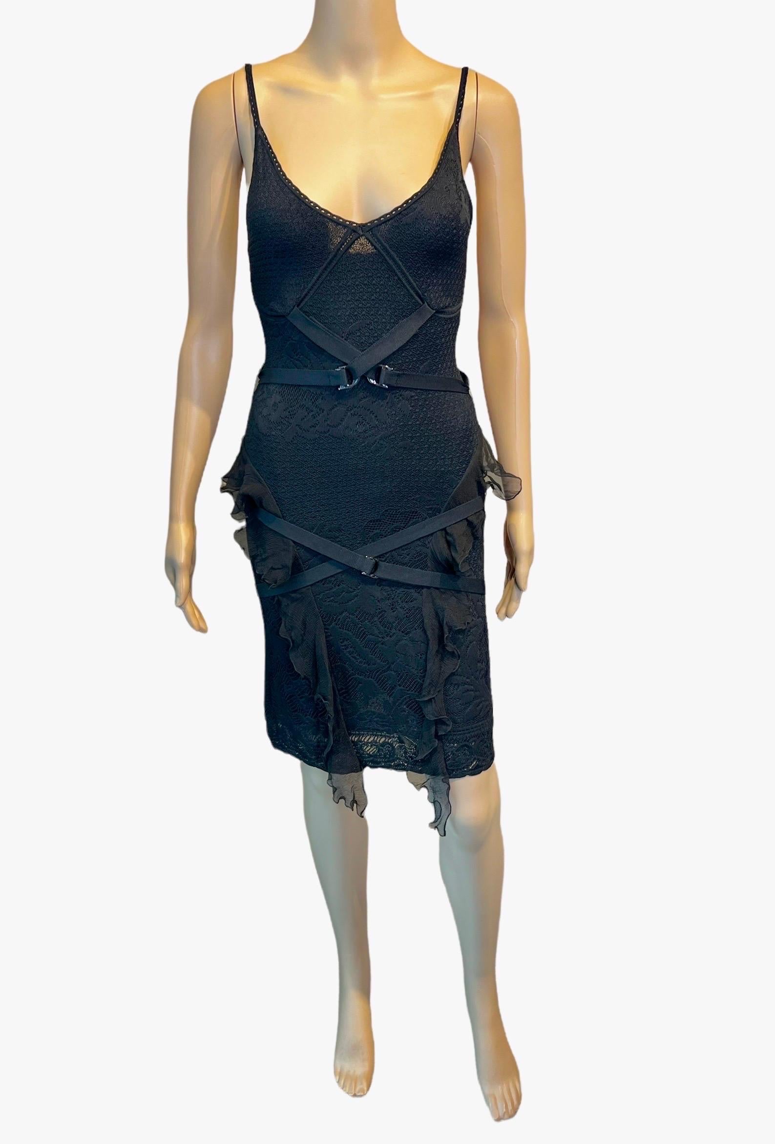 Christian Dior by John Galliano S/S 2003 Sheer Lace Bondage Knit Black Dress  For Sale 1