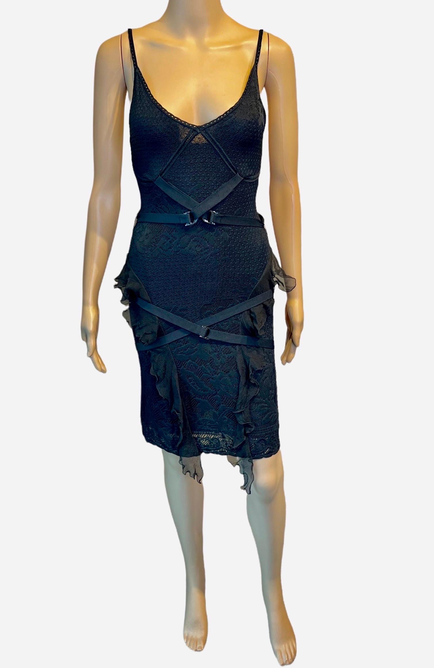 Christian Dior by John Galliano S/S 2003 Sheer Lace Bondage Knit Black Dress  For Sale 2