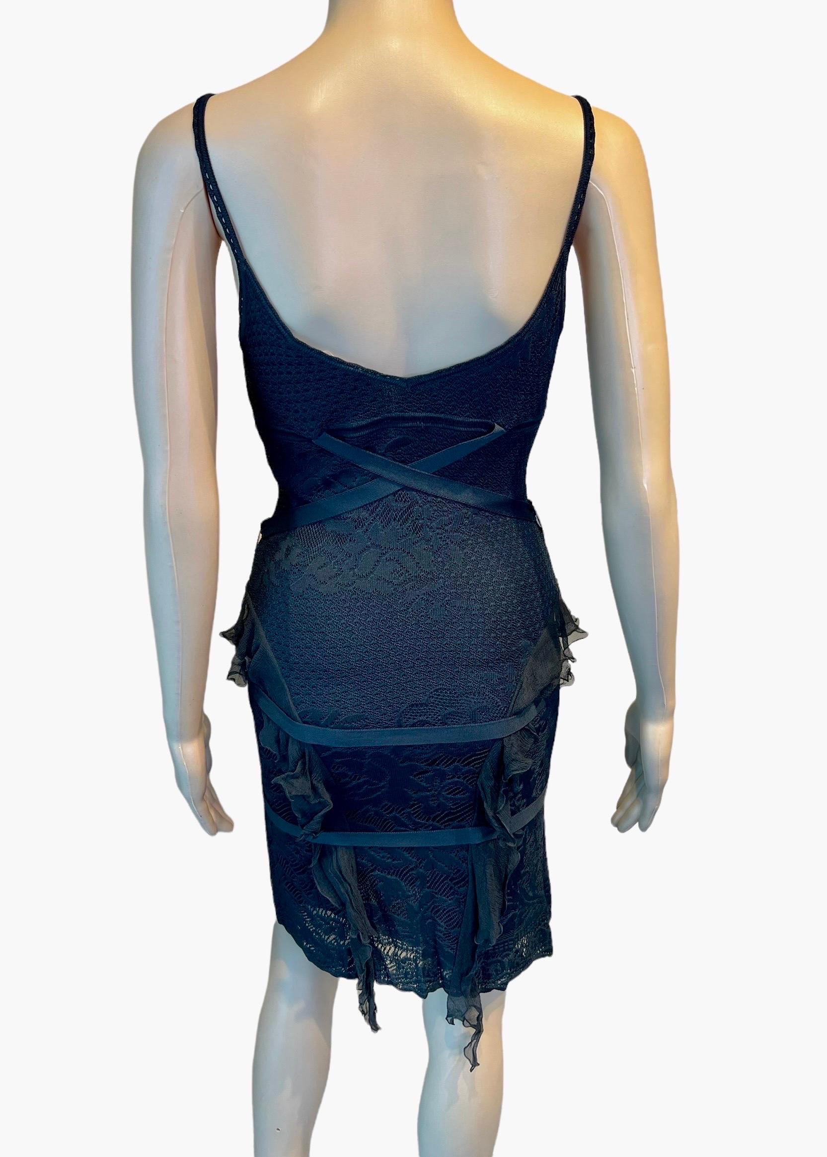 Christian Dior by John Galliano S/S 2003 Sheer Lace Bondage Knit Black Dress  For Sale 3