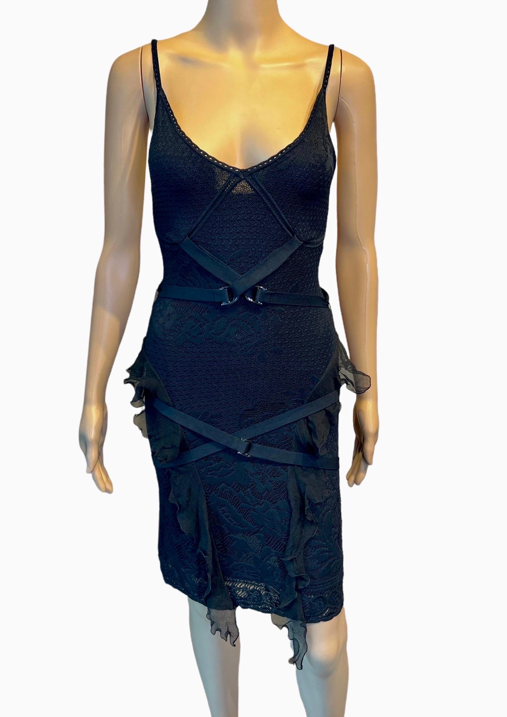 Christian Dior by John Galliano S/S 2003 Sheer Lace Bondage Knit Black Dress  For Sale 4