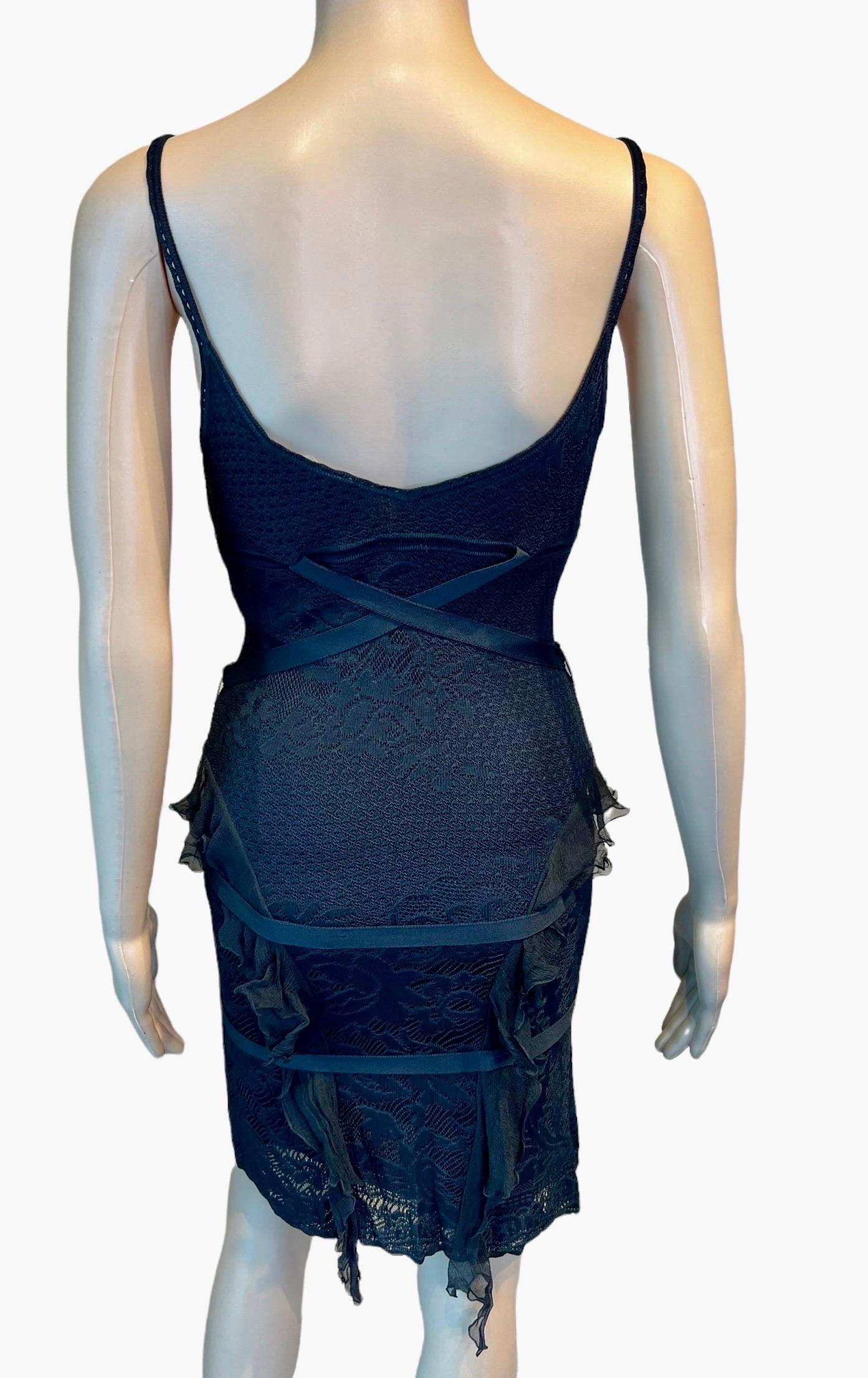 Christian Dior by John Galliano S/S 2003 Sheer Lace Bondage Knit Black Dress  For Sale 5
