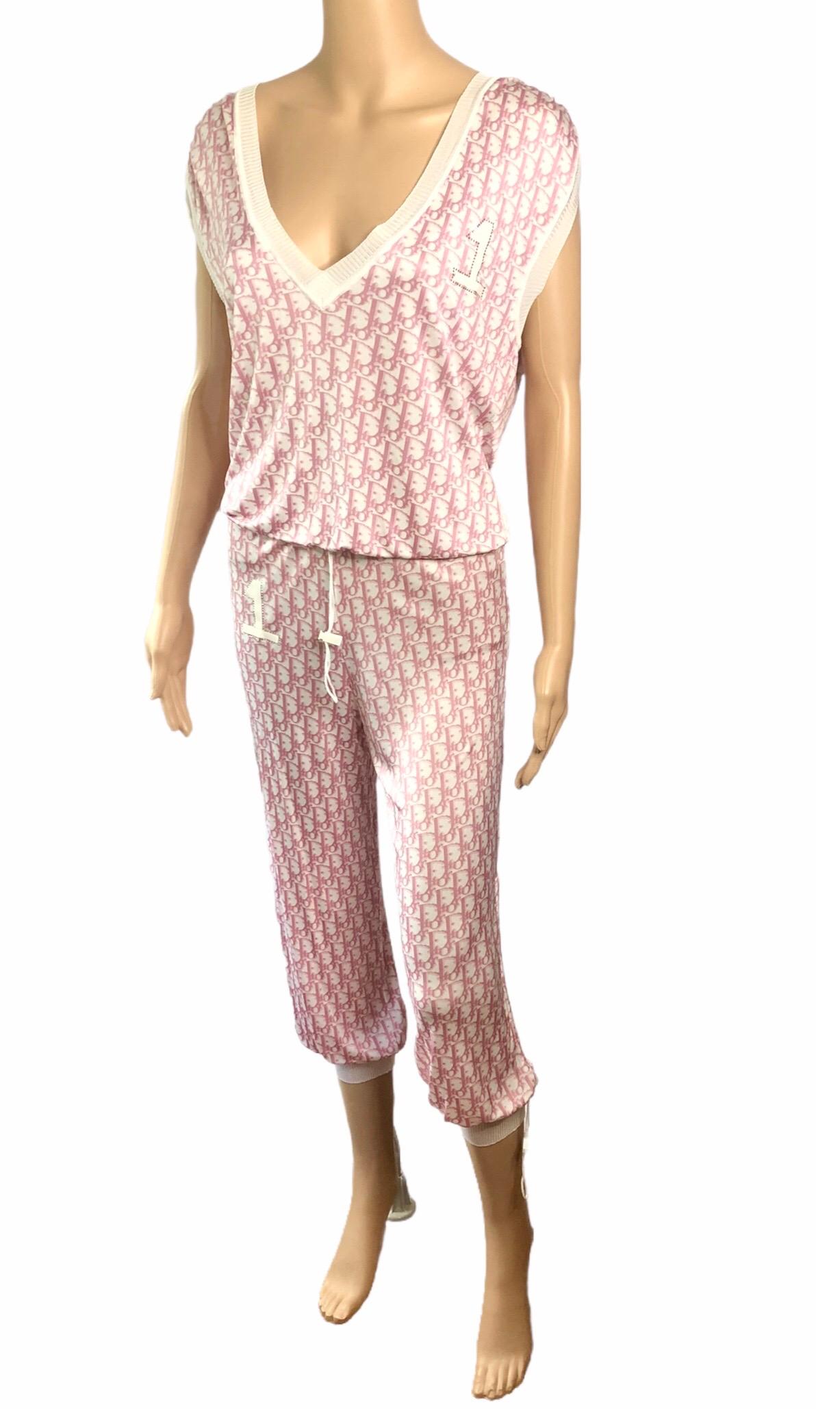 Christian Dior By John Galliano S/S 2004 Monogram Logo Pants & Top 2 Piece Set In Good Condition For Sale In Naples, FL