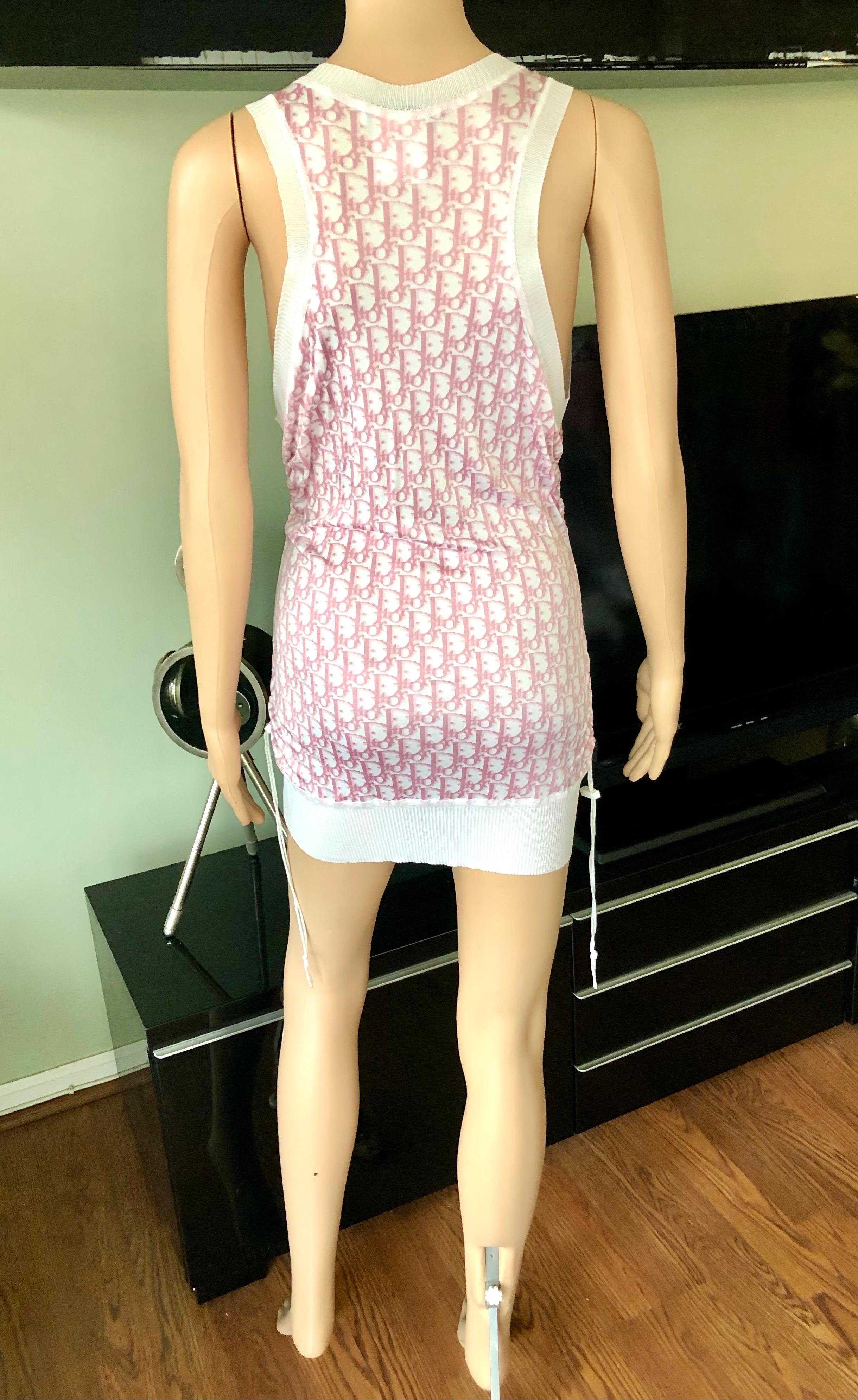 Christian Dior By John Galliano S/S 2004 Pink Monogram Logo Tunic Mini Dress  In Good Condition For Sale In Naples, FL