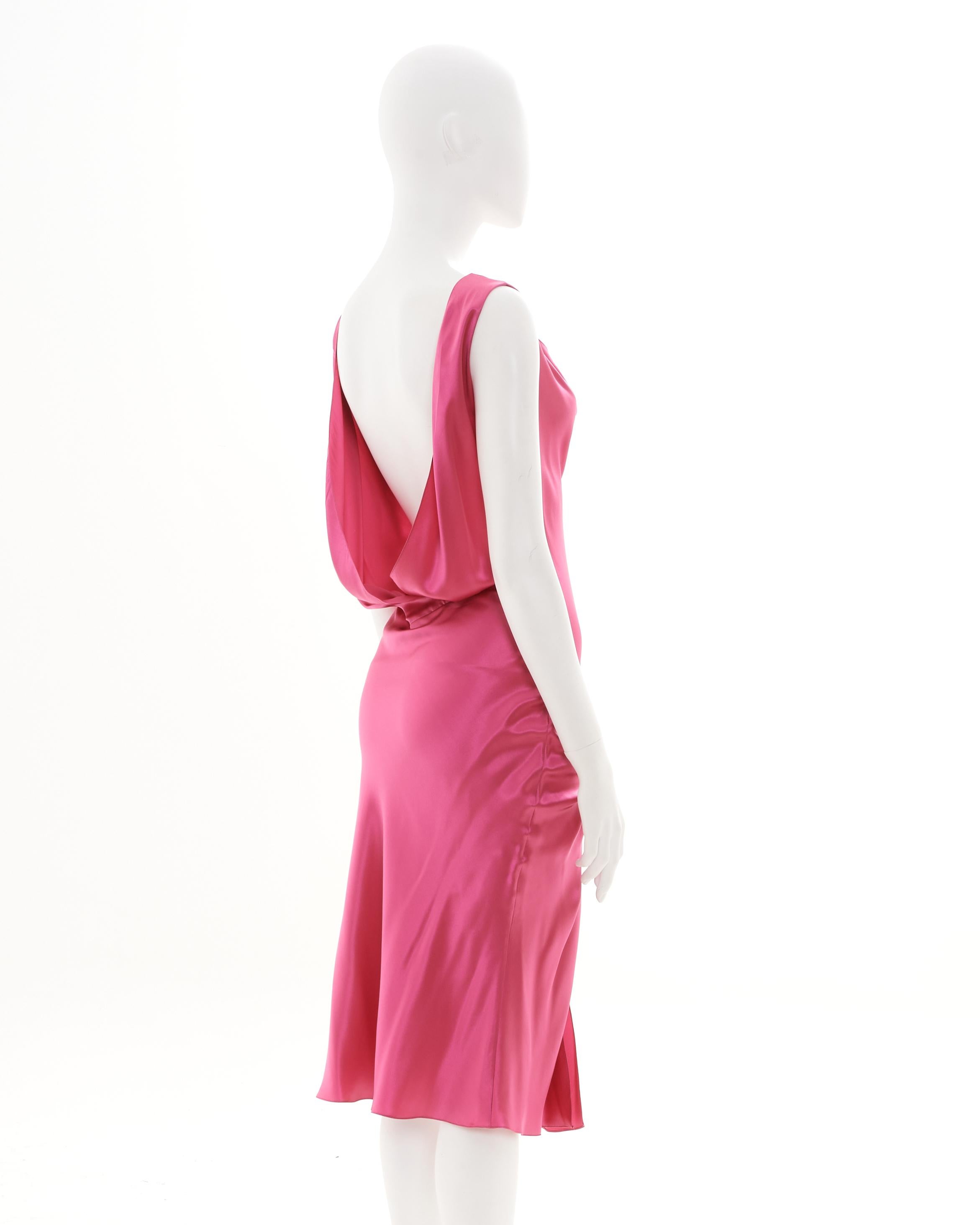Women's Christian Dior by John Galliano S/S 2004 Pink silk satin high bias cut dress For Sale
