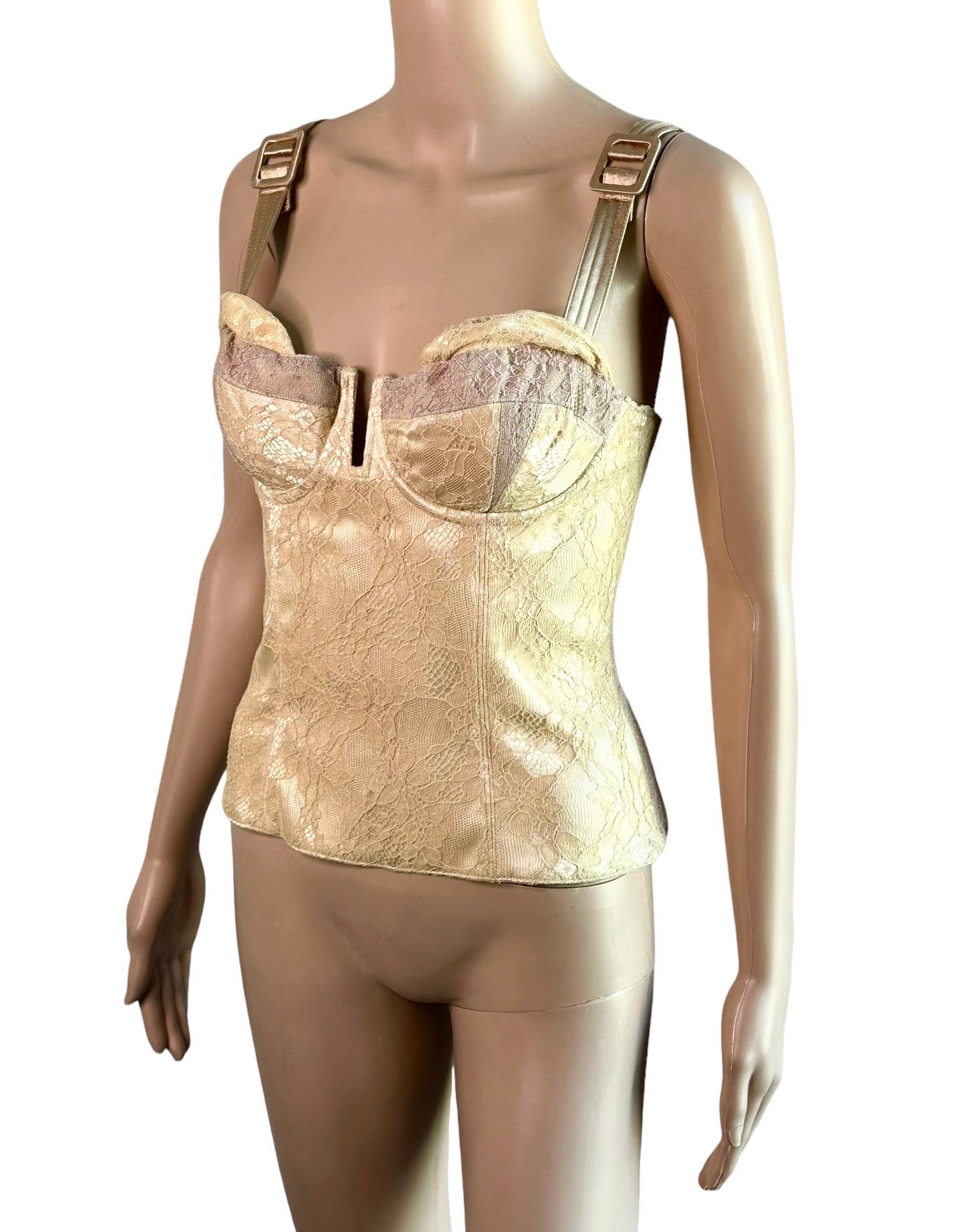 Beige Christian Dior By John Galliano S/S 2004 Runway Bustier Lace Corset Crop Top For Sale