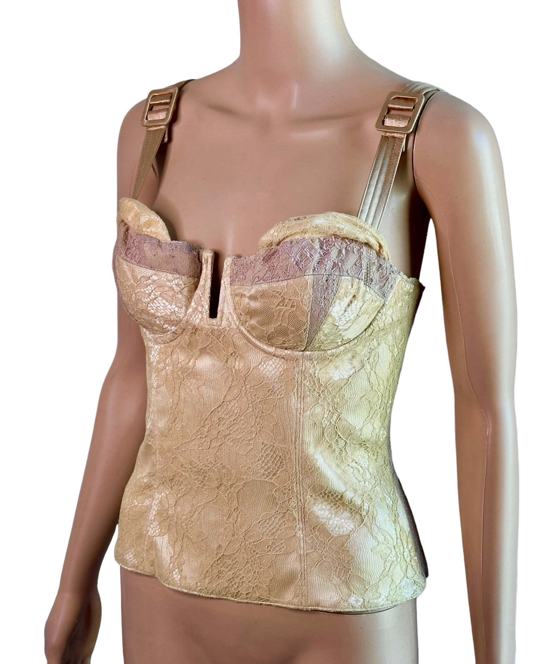 Women's Christian Dior By John Galliano S/S 2004 Runway Bustier Lace Corset Crop Top For Sale