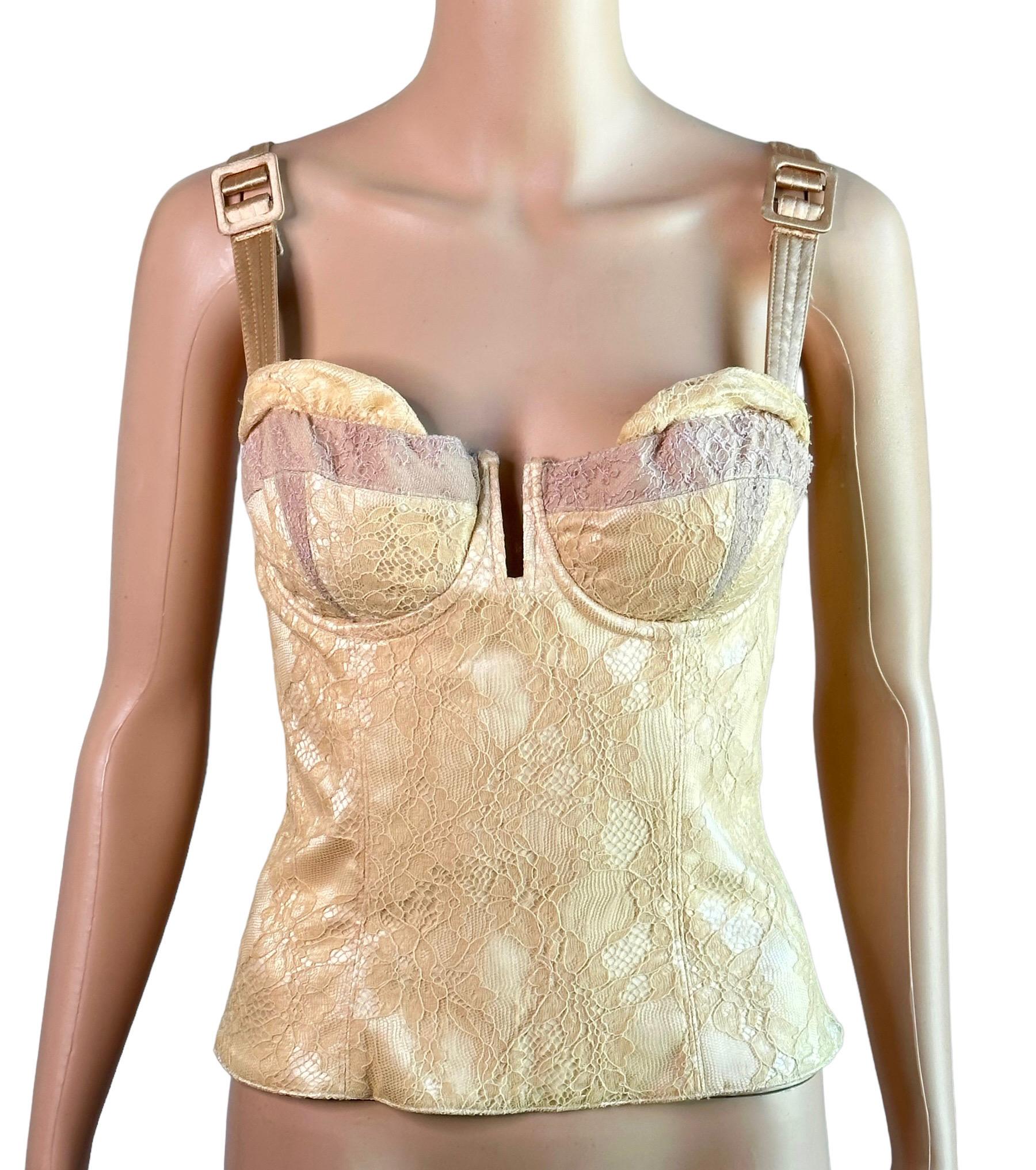Christian Dior By John Galliano S/S 2004 Runway Bustier Lace Corset Crop Top For Sale 2