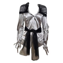 Christian Dior by John Galliano S/S 2004 Silver Metallic Satin Ruched Tulle Jacket