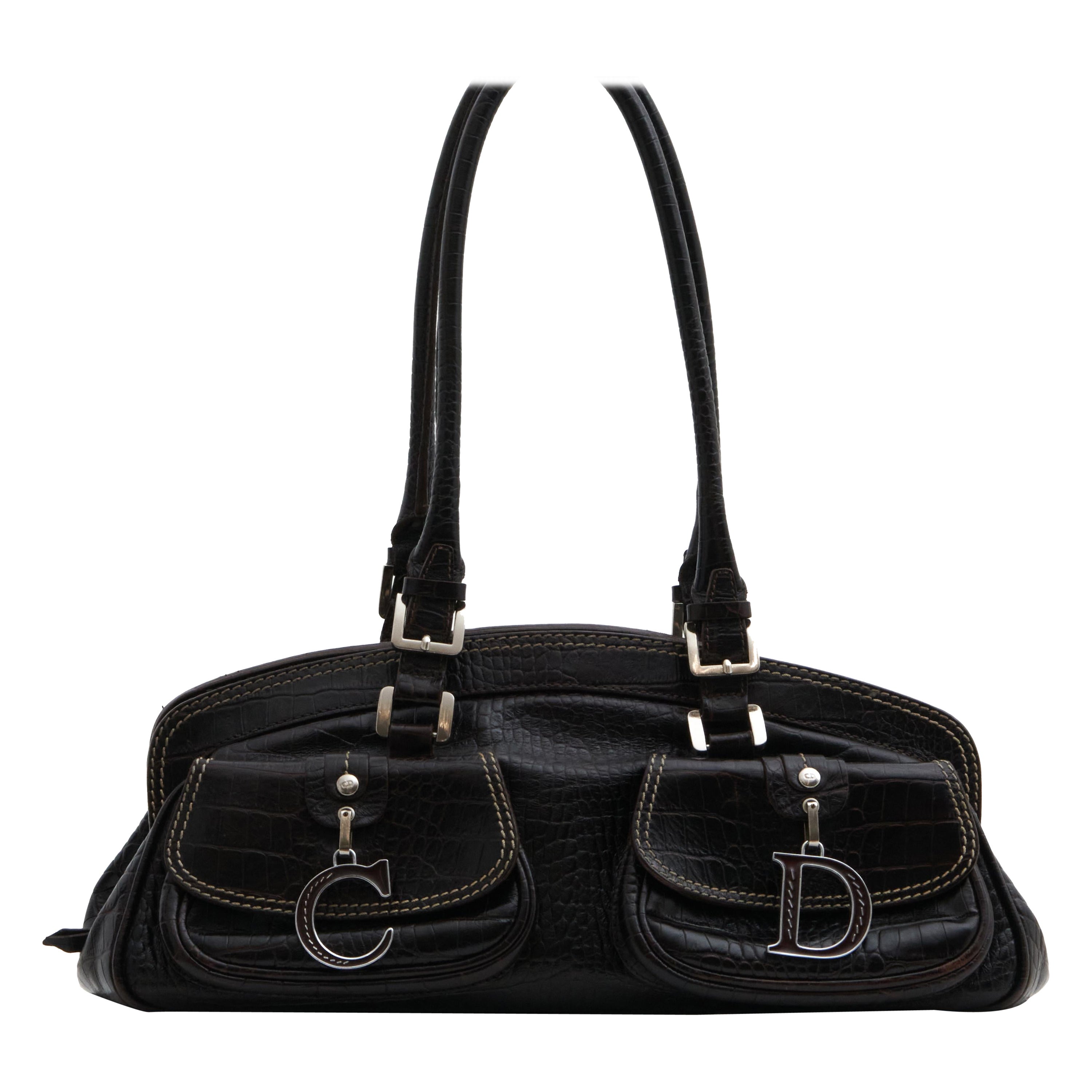 Christian Dior By John Galliano F/S 2005 Schokoladenfarbene Couture Laufsteg Krokotasche