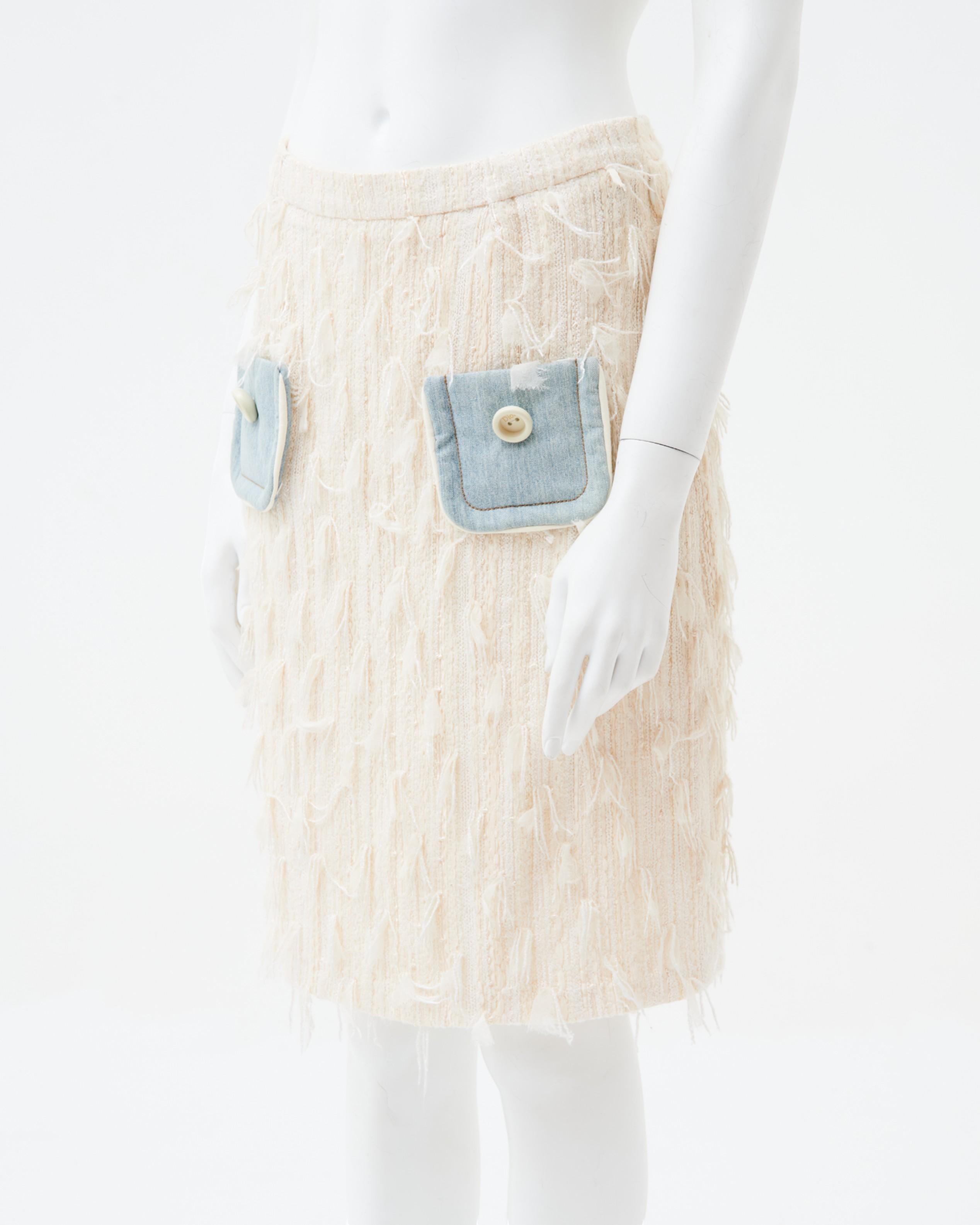 Christian Dior von John Galliano S/S 2005  Weißer Viskose-Rock mit mehreren Taschen (Gray) im Angebot