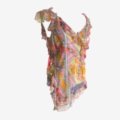 Christian Dior by John Galliano S/S 2005 Printed Silk Chiffon Ruffled Top