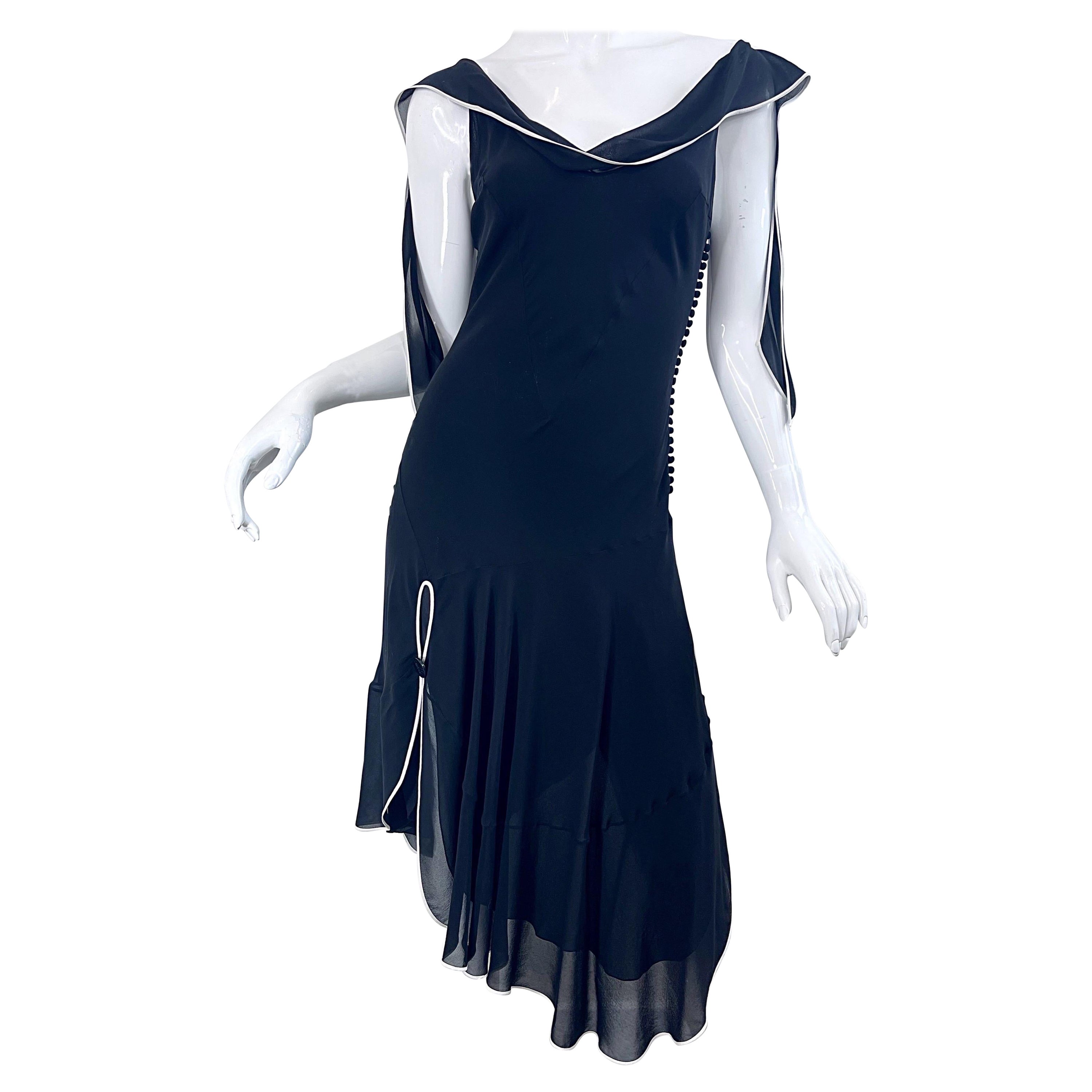 Christian Dior par John Galliano - Robe en mousseline de soie noire et blanche, taille 6, printemps-été 2005