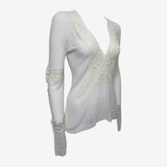 Christian Dior by John Galliano S/S 2005 White Open-Knit Lace-Insert Top