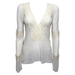 Christian Dior by John Galliano S/S 2005 White Open-Knit Lace-Insert Top