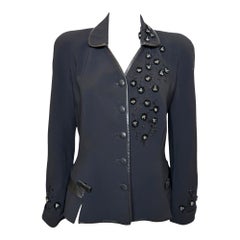 Christian Dior by John Galliano S/S 2006 Black Beaded Floral Leather-Trimmed Bar Jacket
