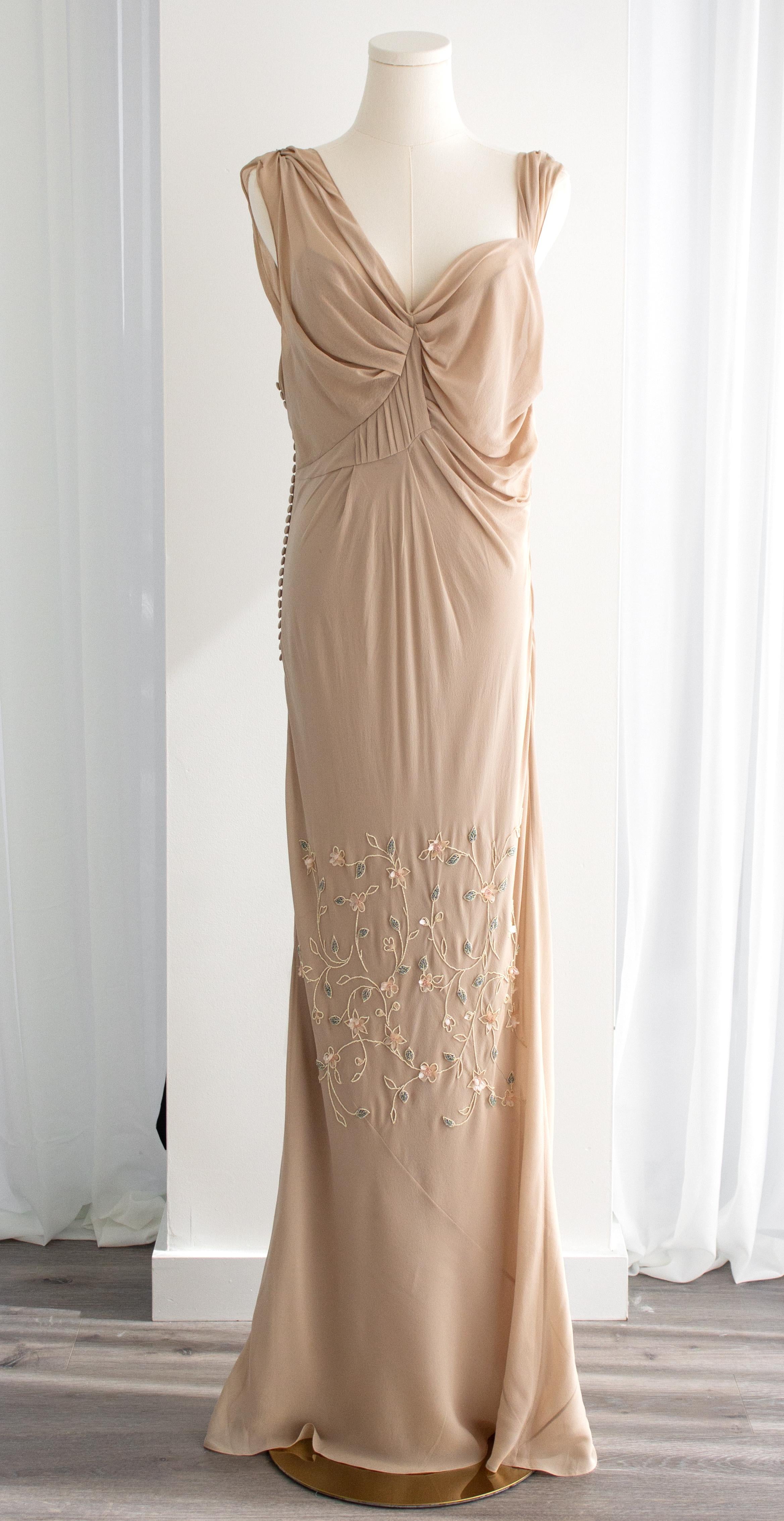 Beige Christian Dior By John Galliano for Christian Dior P/E 2007 Vestito vintage beige con decorazioni floreali in vendita