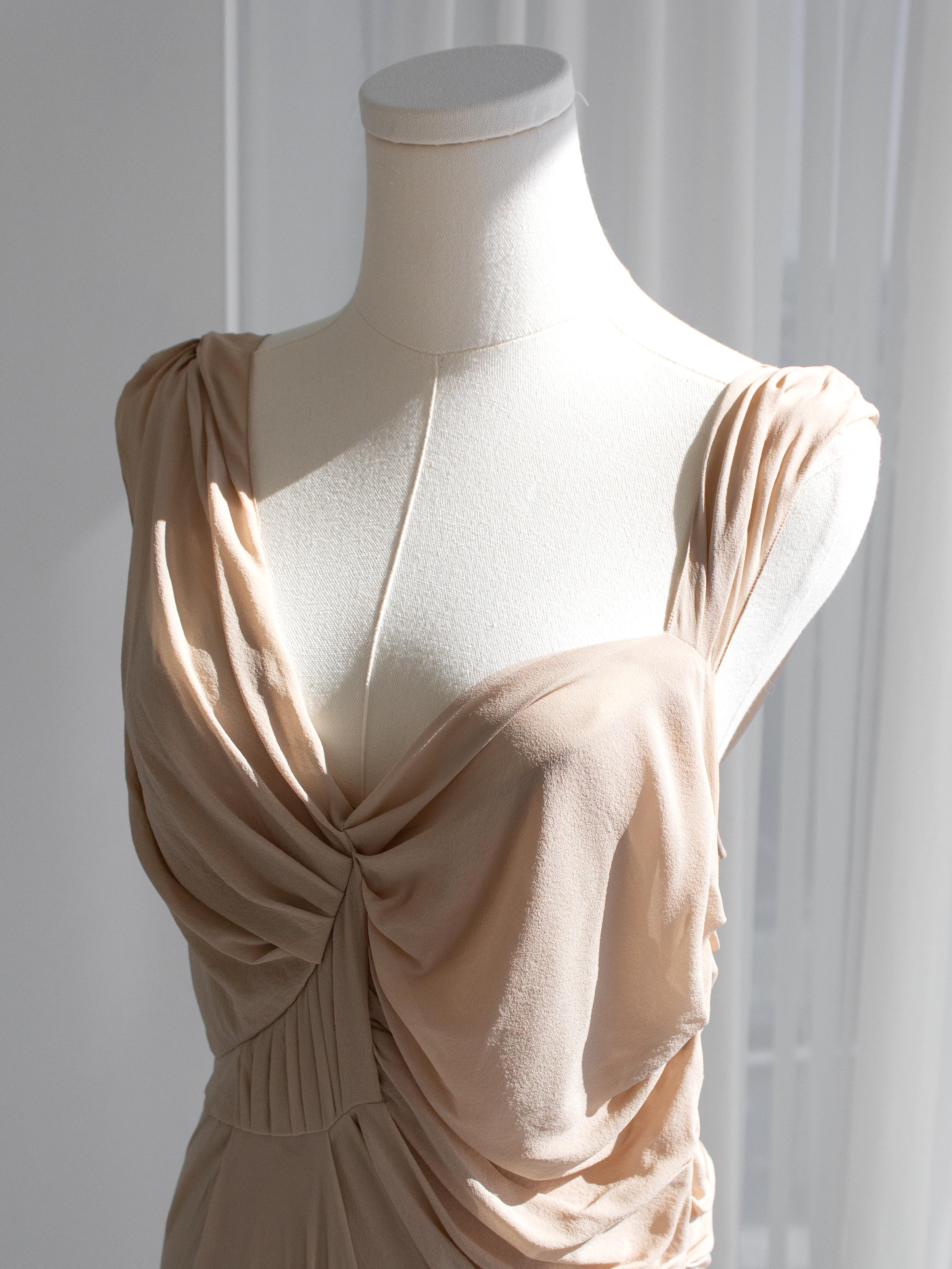 Christian Dior By John Galliano for Christian Dior P/E 2007 Vestito vintage beige con decorazioni floreali in vendita 1