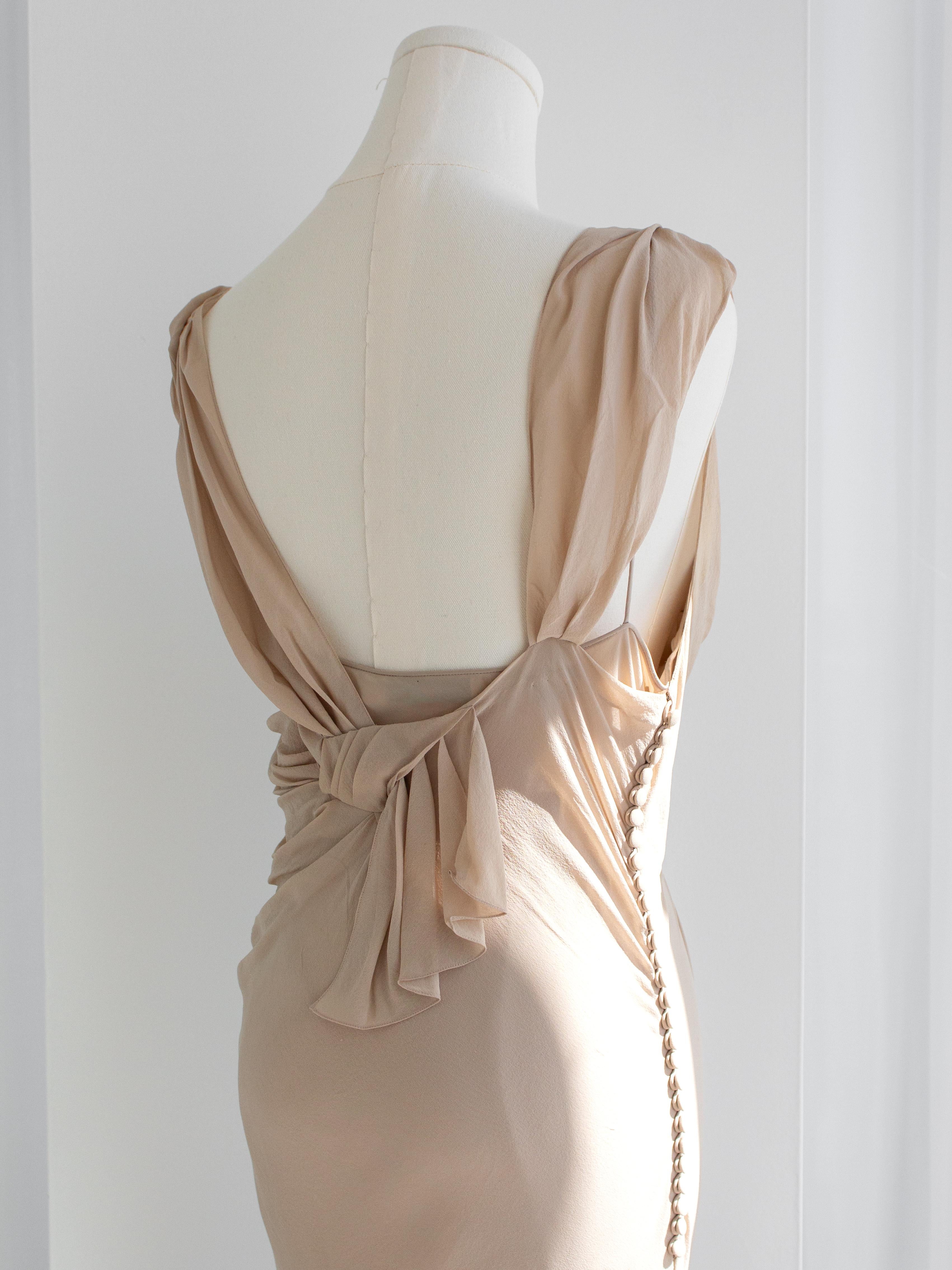 Christian Dior By John Galliano for Christian Dior P/E 2007 Vestito vintage beige con decorazioni floreali in vendita 3