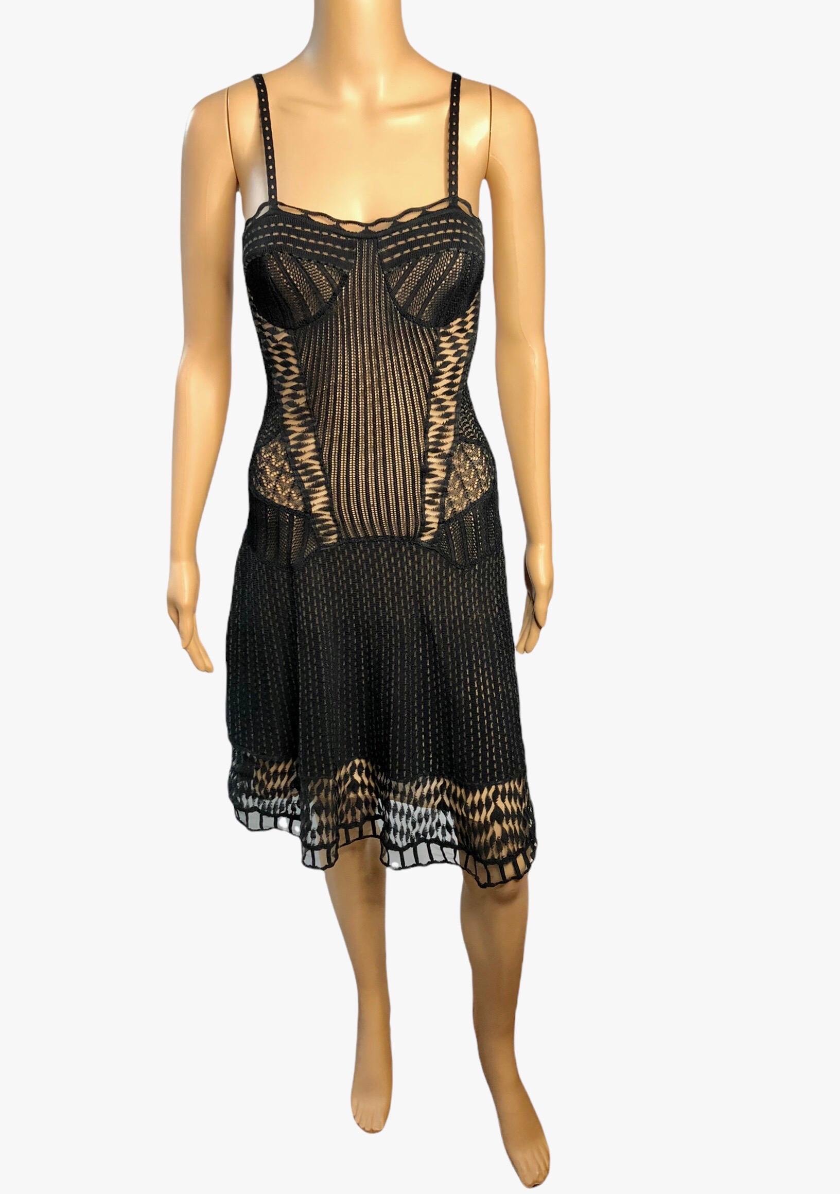 Christian Dior by John Galliano S/S 2009 Bustier Sheer Lace Knit Black Dress FR 36

