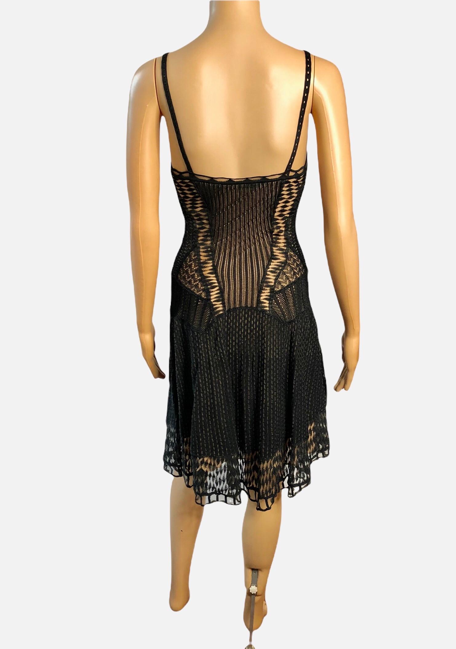 Christian Dior by John Galliano S/S 2009 Bustier Sheer Lace Knit Black Dress In Excellent Condition In Naples, FL