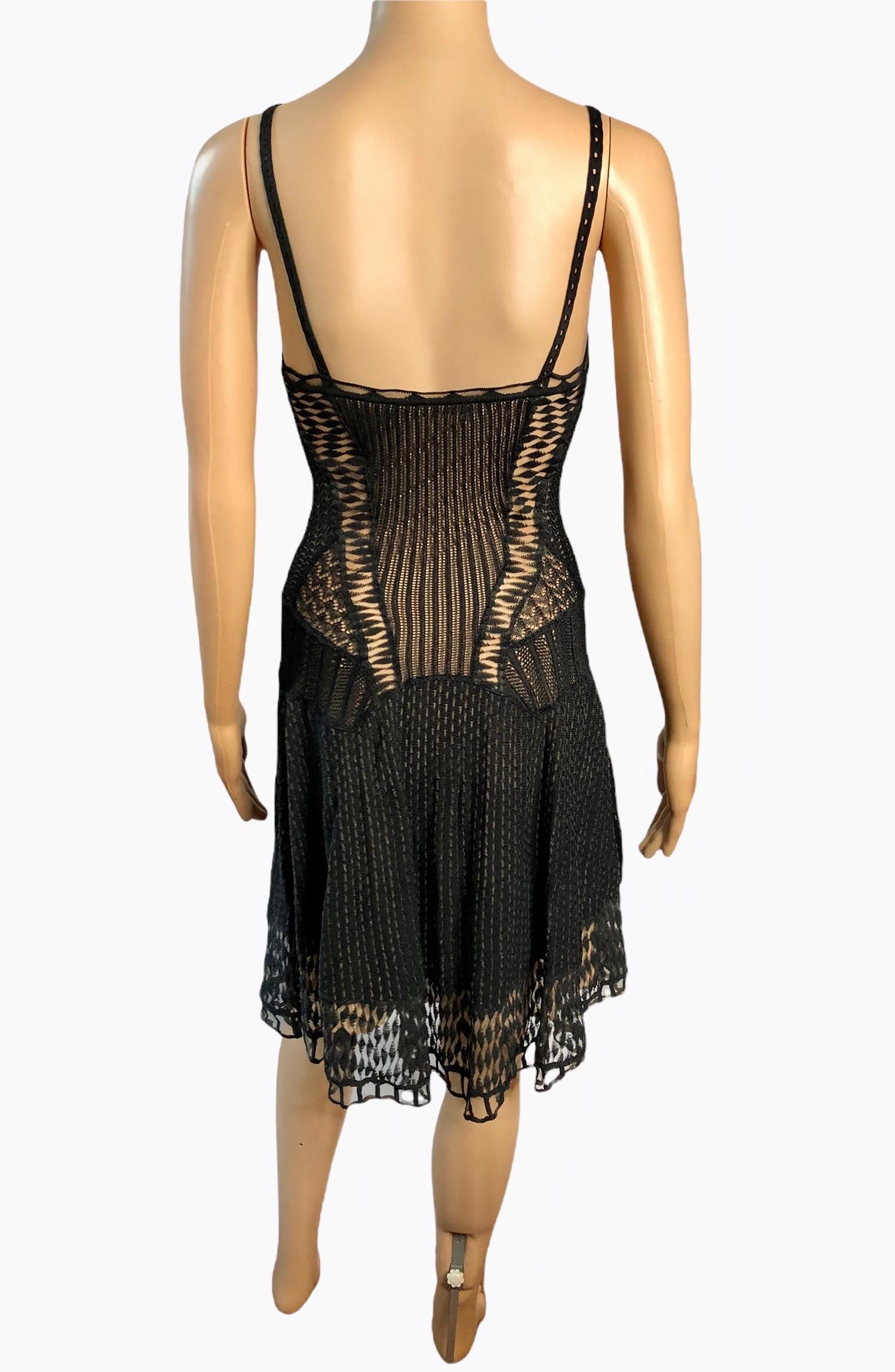 Women's Christian Dior by John Galliano S/S 2009 Bustier Sheer Lace Knit Black Dress