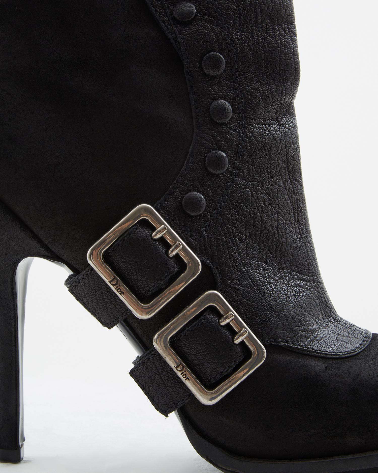 Christian Dior by John Galliano S/S 2010 Schwarze Lederstiefeletten im Angebot 1