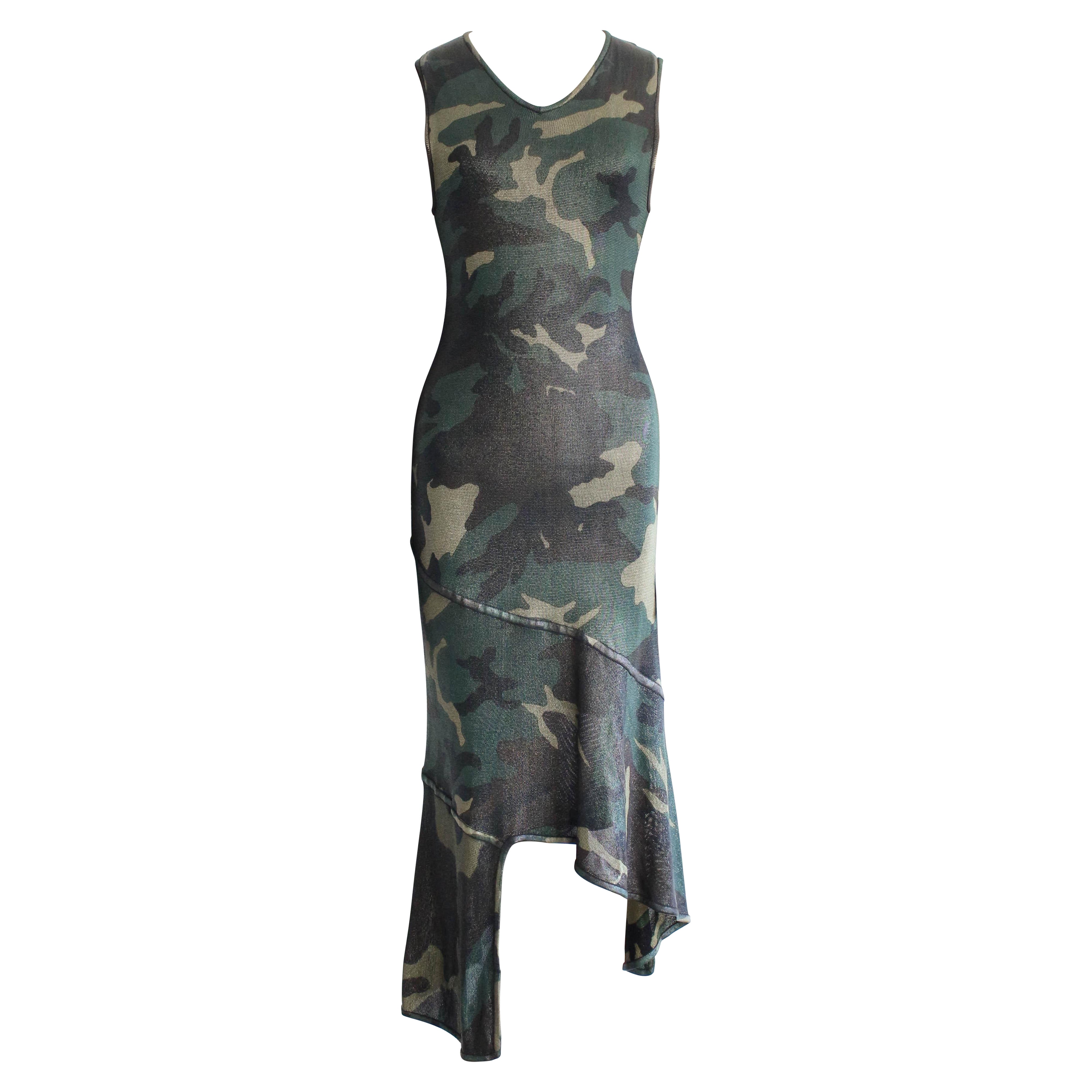 Christian Dior by John Galliano S/S01 Knit Viscose Camouflage Spiral Dress in vendita