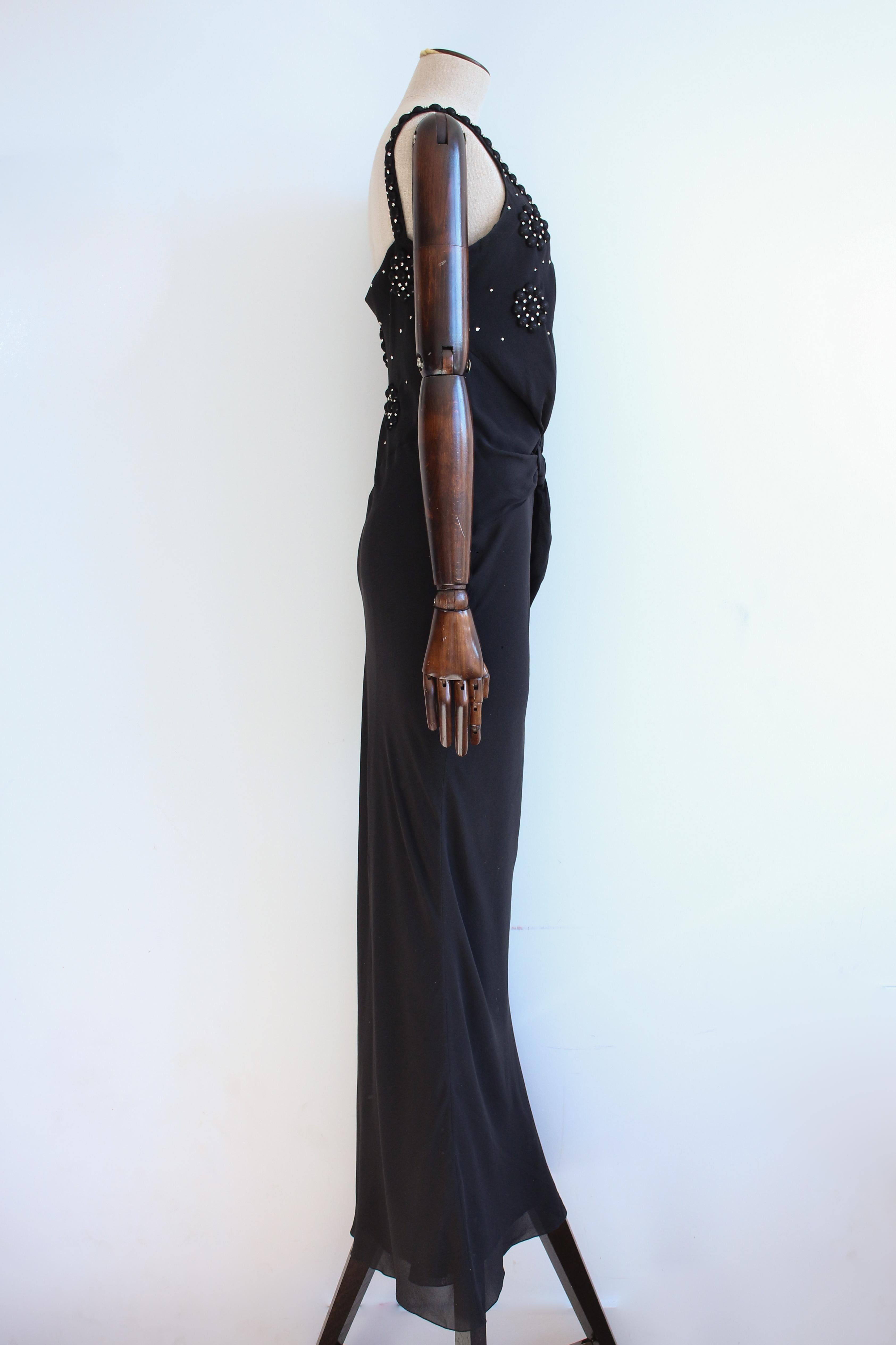 Noir Christian Dior by John Galliano S/S07 - Robe noire drapée en soie avec strass en vente