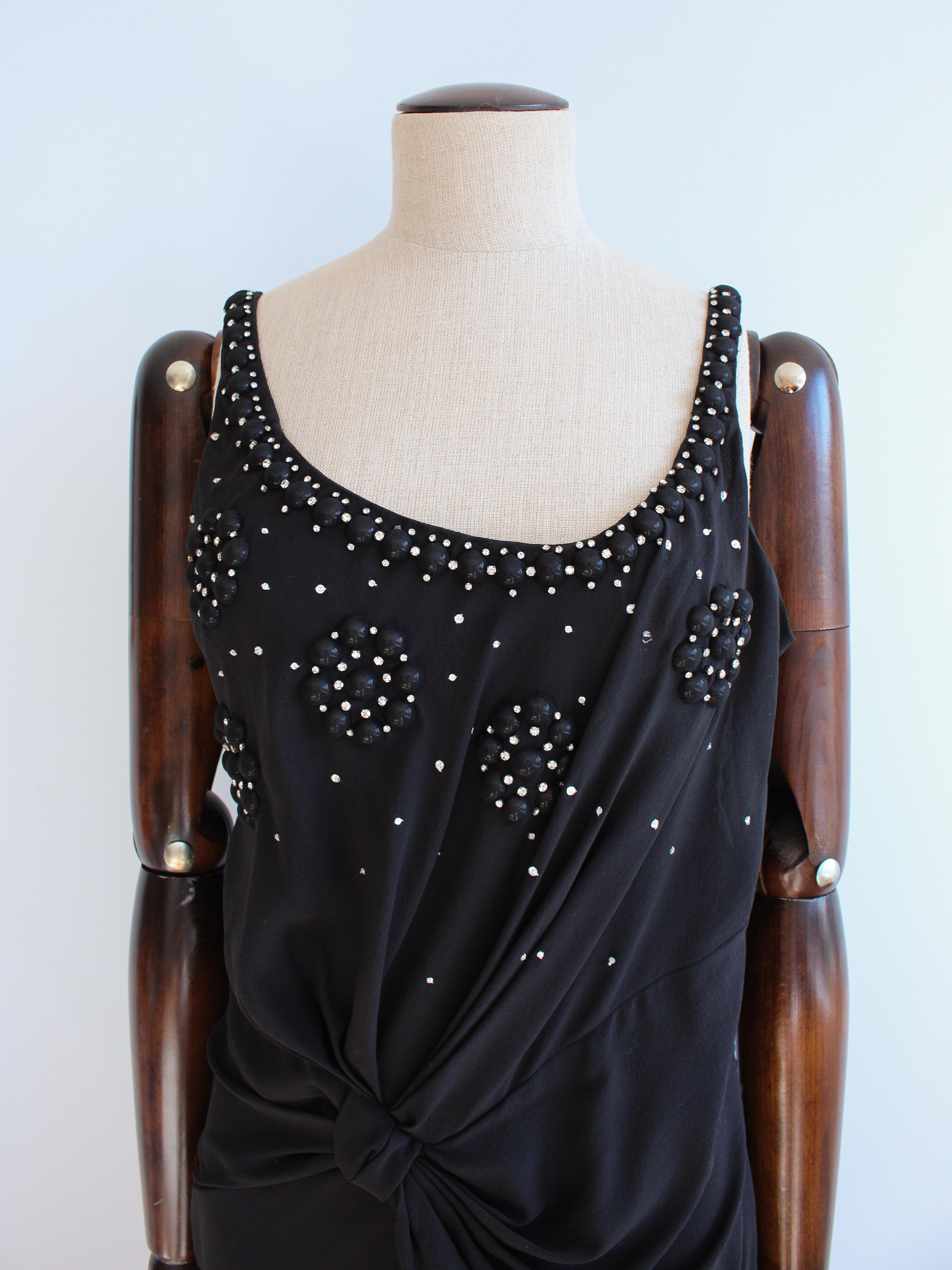 Christian Dior by John Galliano S/S07 - Robe noire drapée en soie avec strass en vente 2