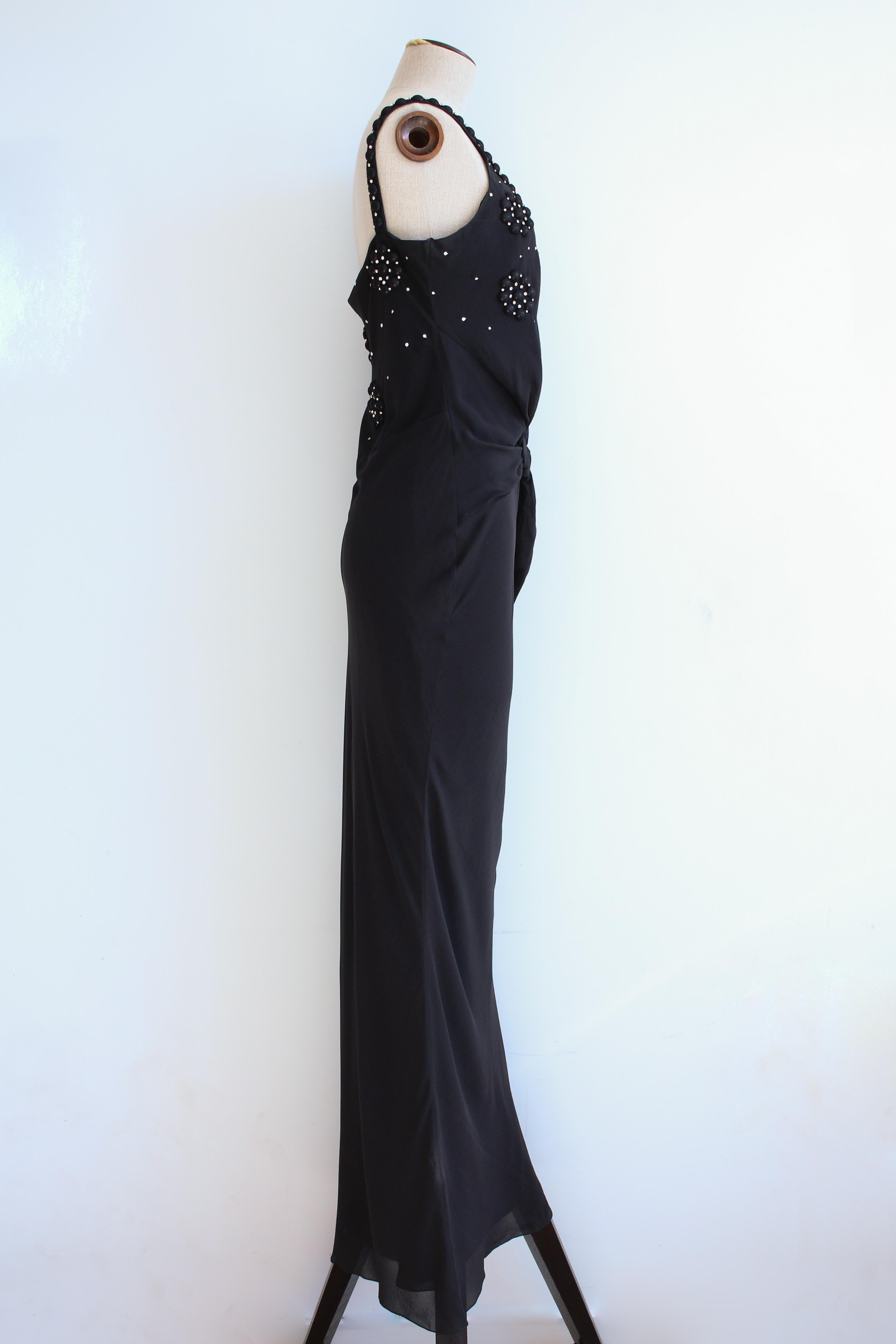 Christian Dior by John Galliano S/S07 - Robe noire drapée en soie avec strass en vente 1