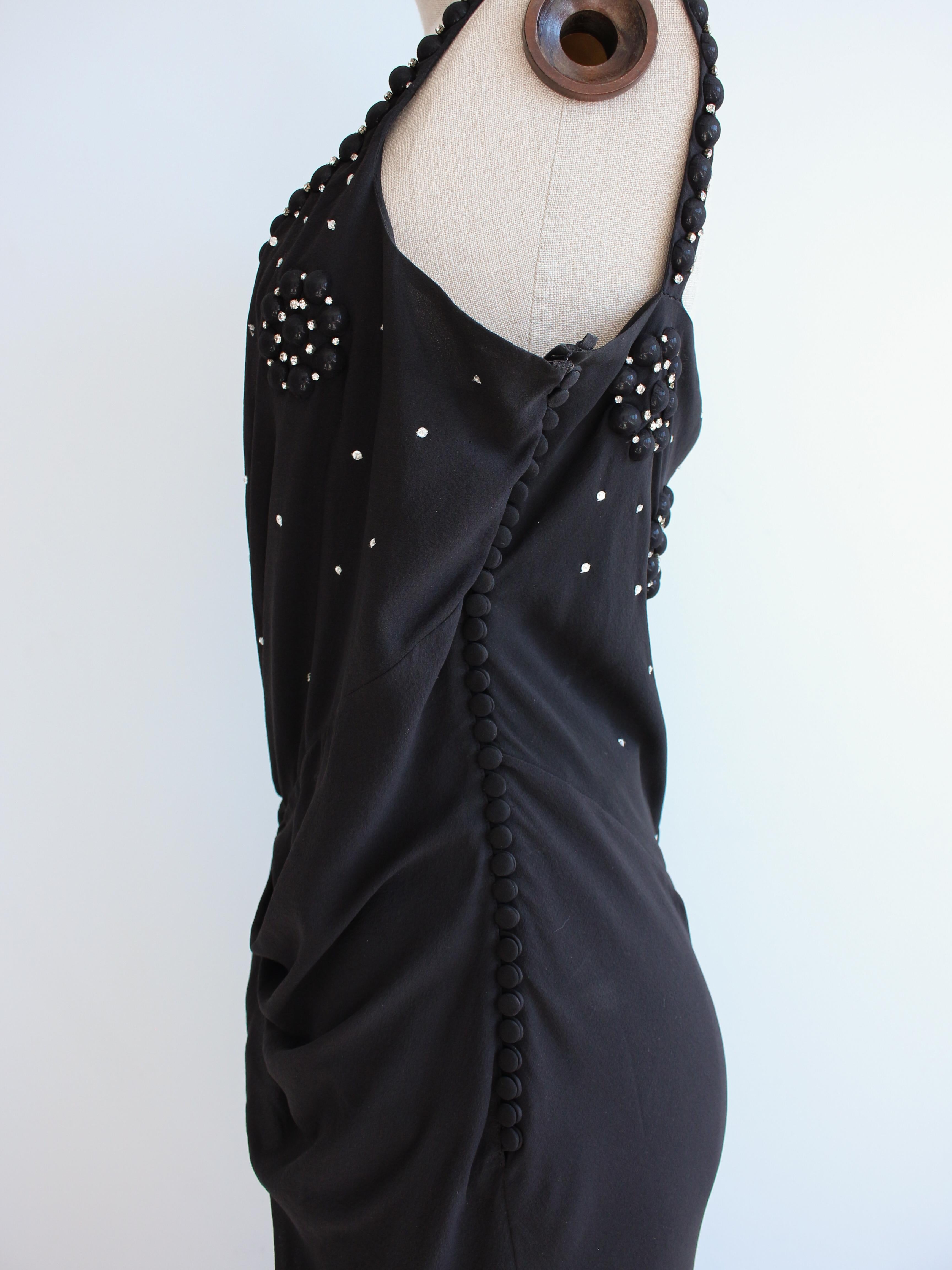 Christian Dior by John Galliano S/S07 - Robe noire drapée en soie avec strass en vente 5