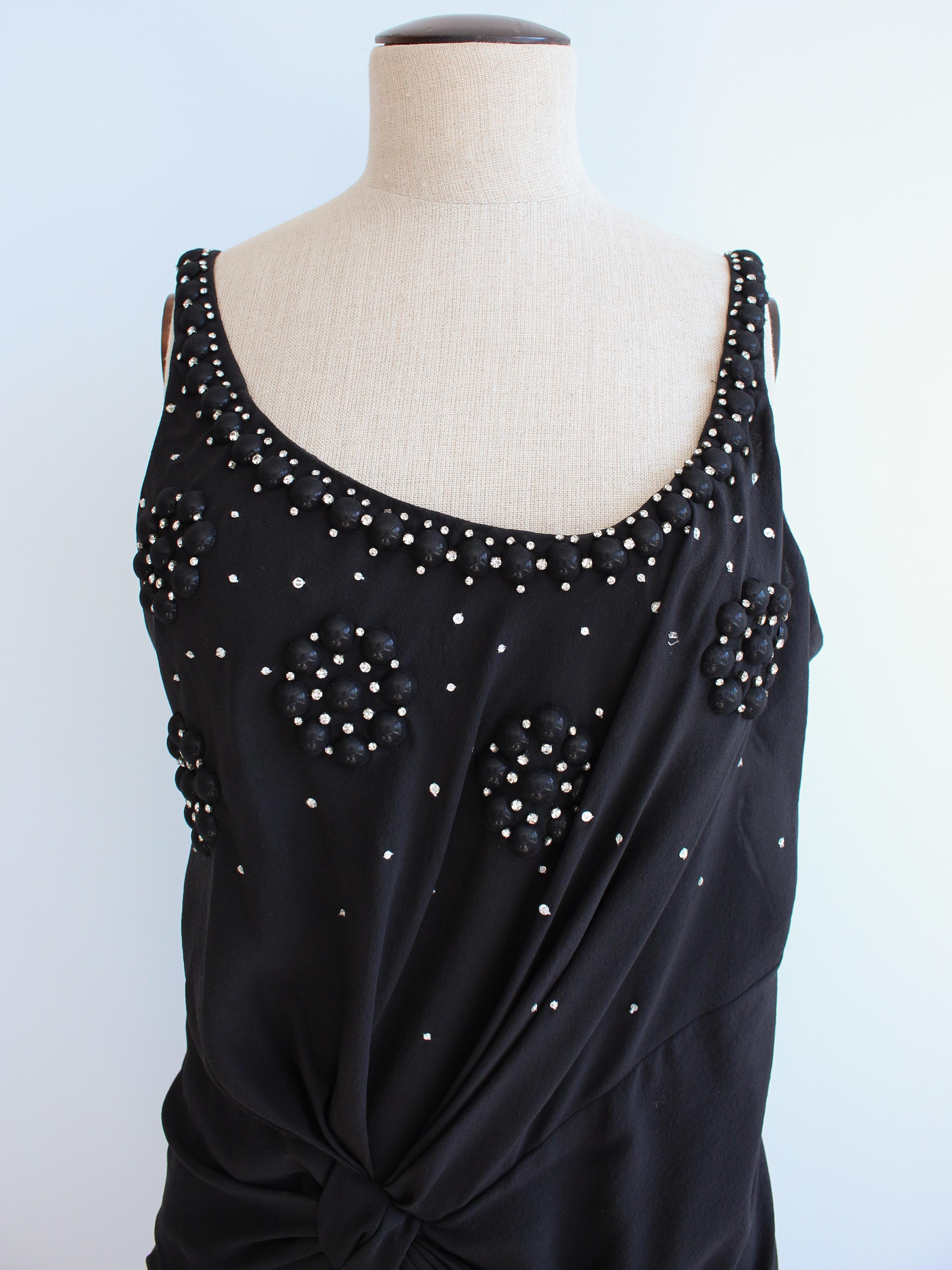 Christian Dior by John Galliano S/S07 - Robe noire drapée en soie avec strass en vente 8