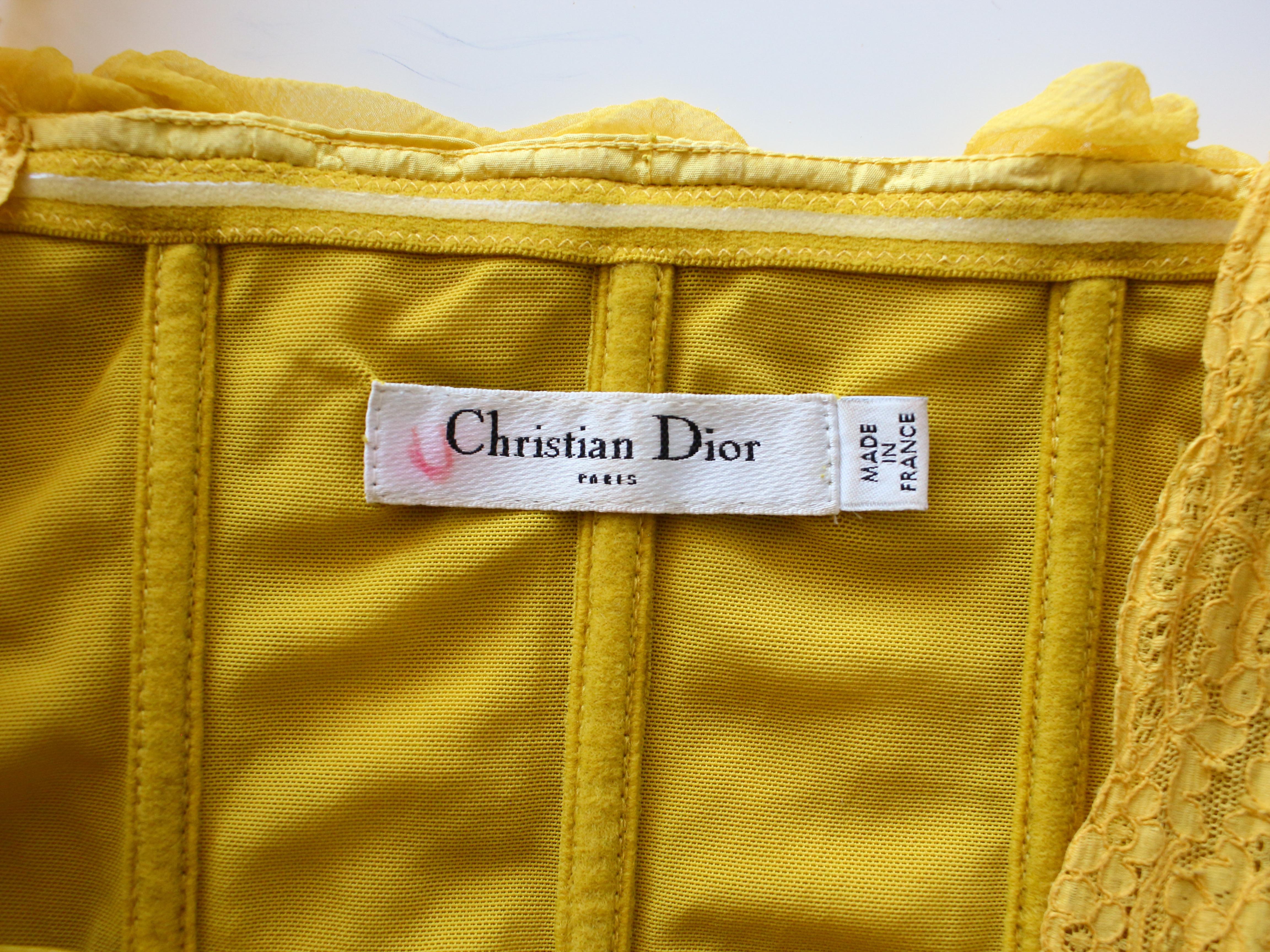 Christian Dior by John Galliano S/S09 - Robe babydoll plissée en mousseline de soie jaune en vente 6