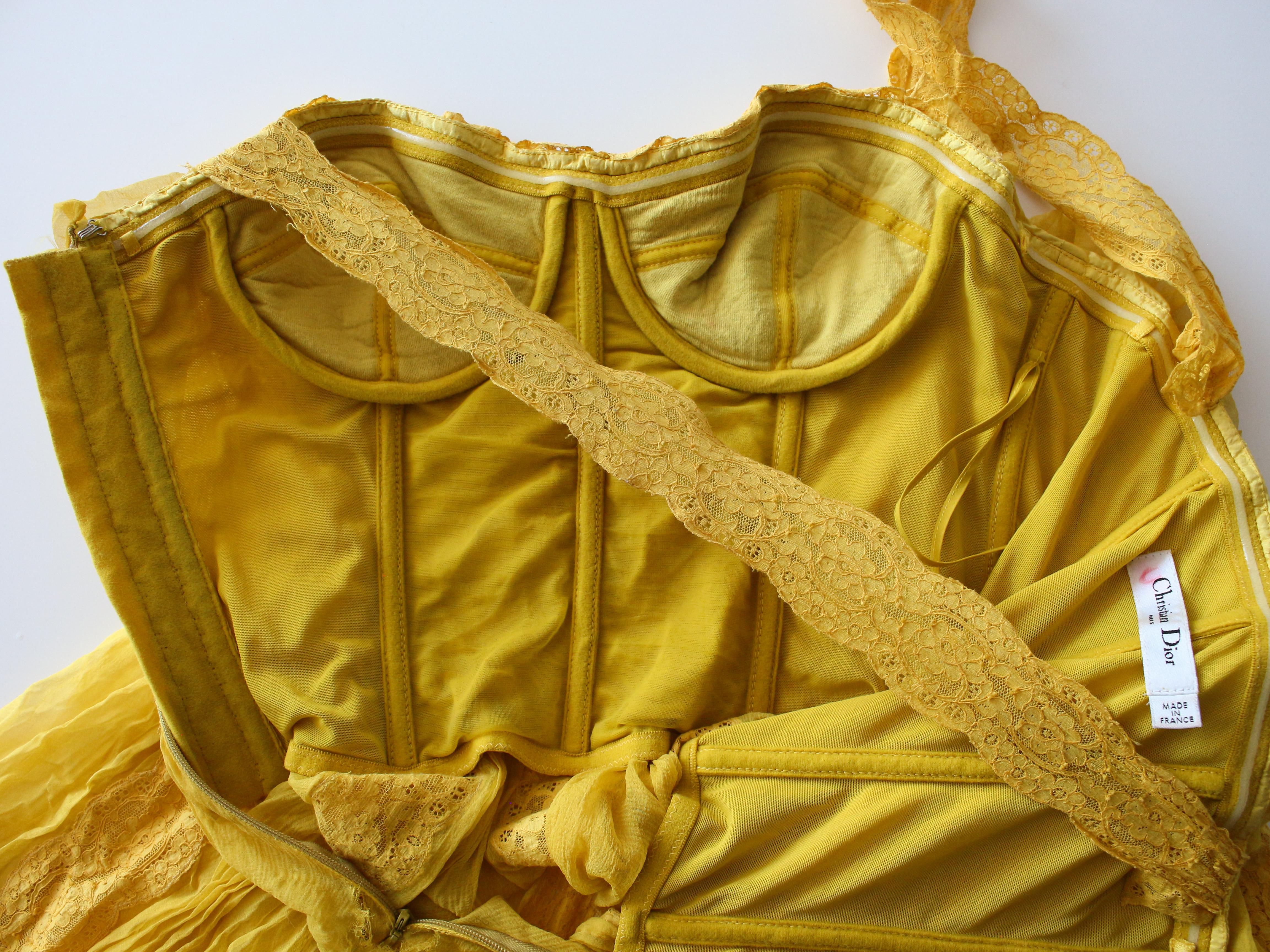 Christian Dior by John Galliano S/S09 - Robe babydoll plissée en mousseline de soie jaune en vente 11