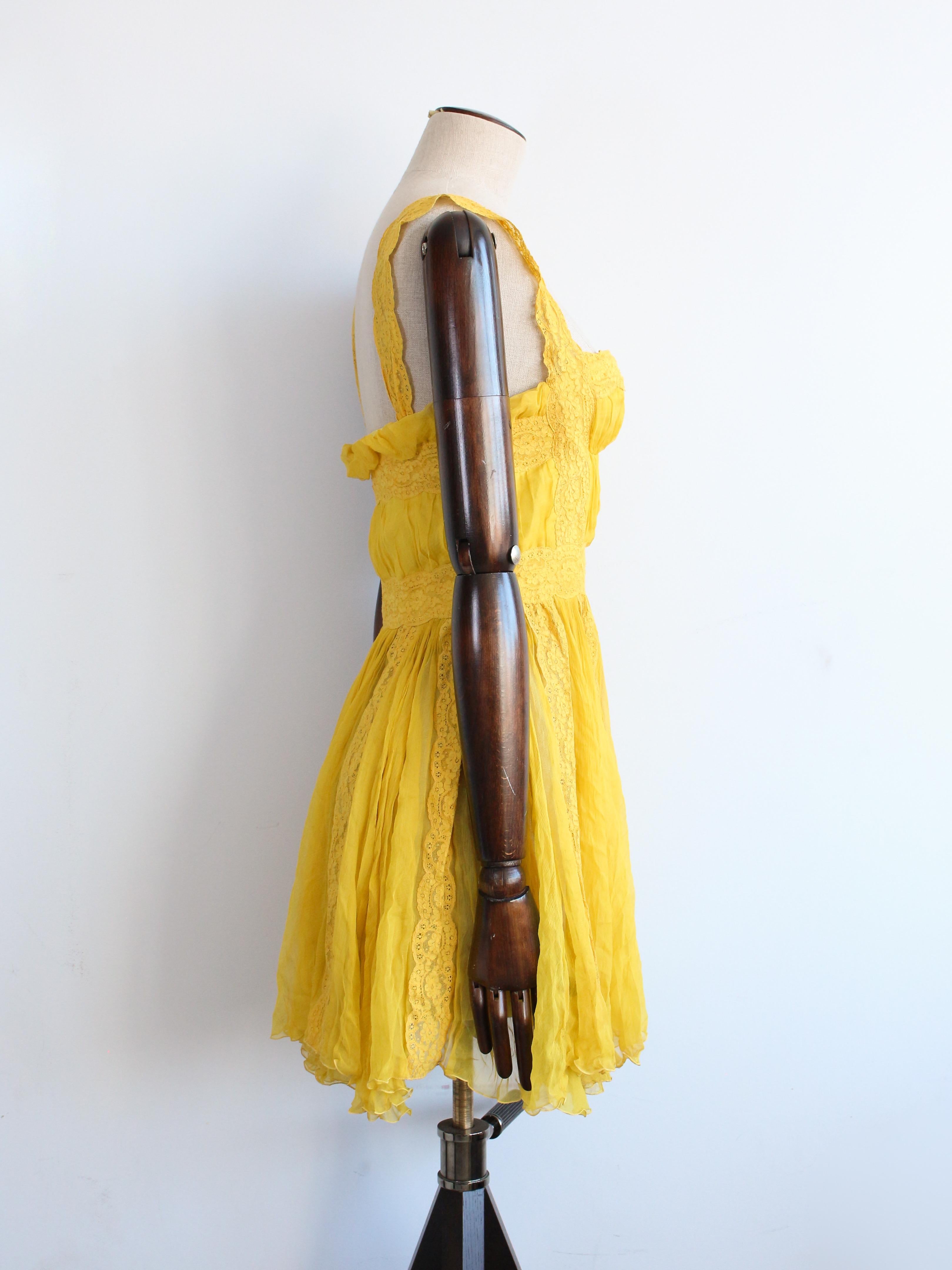 Christian Dior by John Galliano S/S09 - Robe babydoll plissée en mousseline de soie jaune Pour femmes en vente