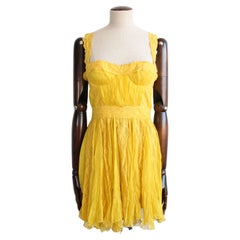 Christian Galliano for Christian Dior S/S09 Vestito babydoll in chiffon di seta plissettato giallo