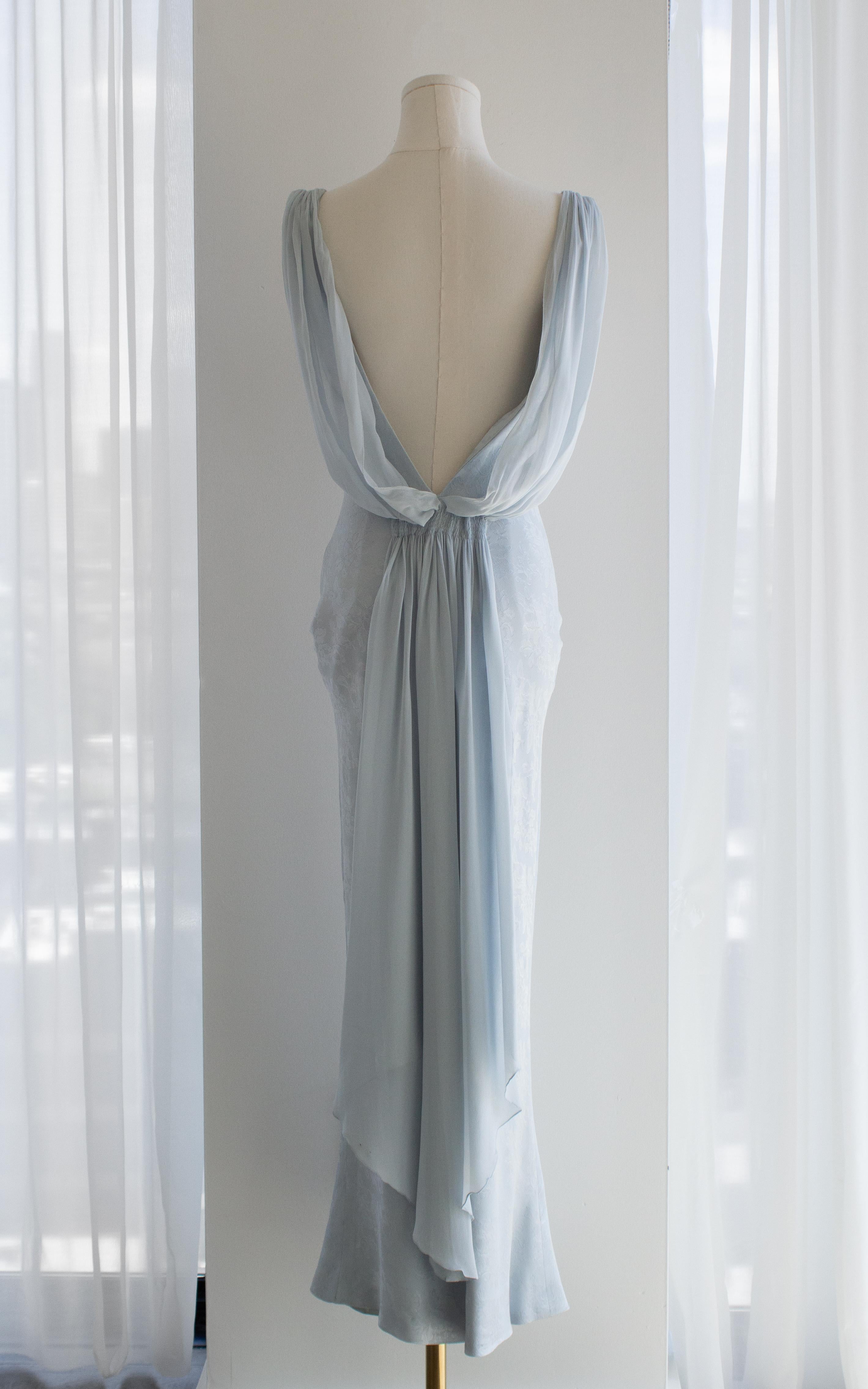 Christian Dior by John Galliano S/S1998 Boudoir Eisblaues Seidenkleid mit drapiertem Blumenmuster Damen im Angebot