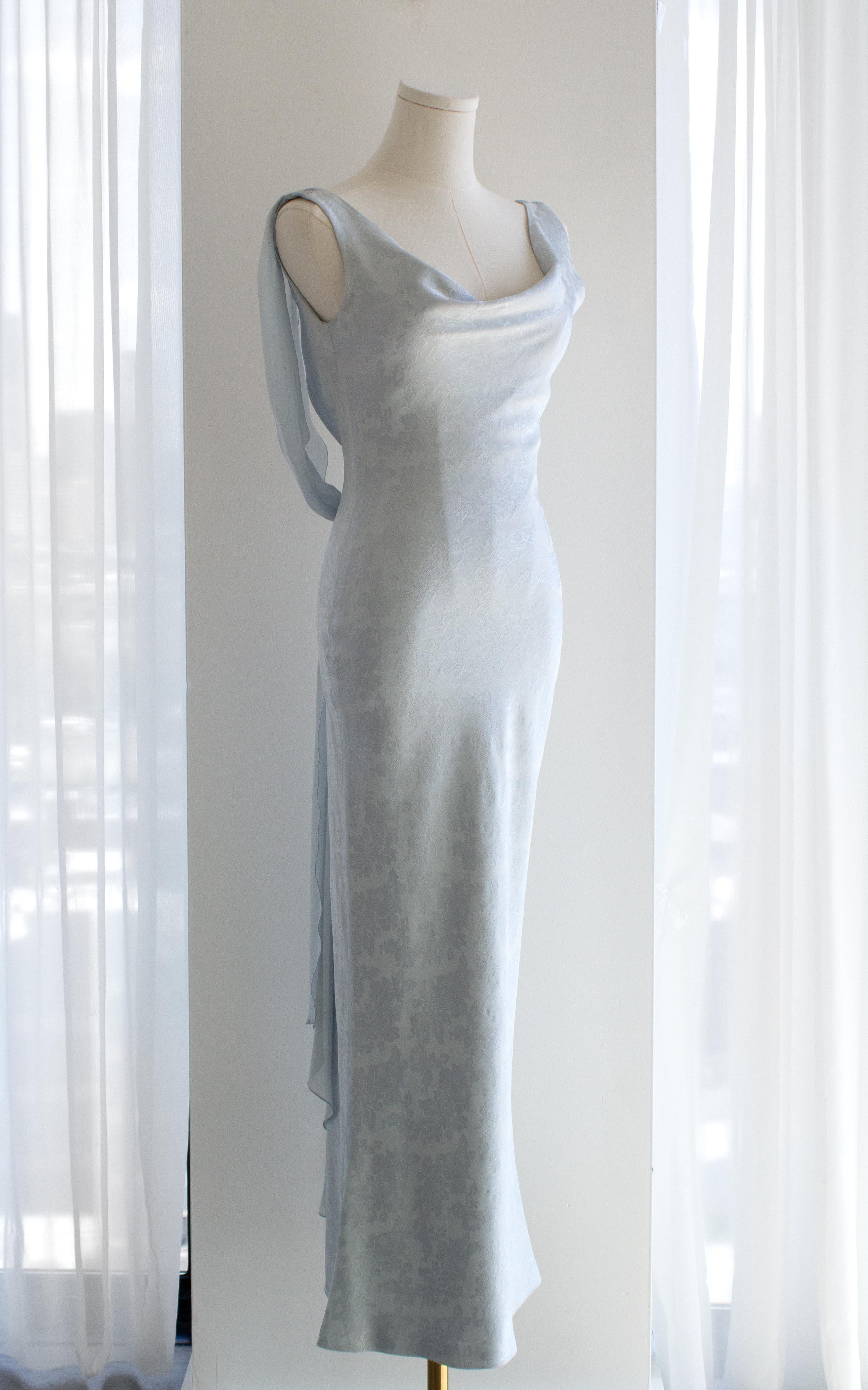 Christian Dior by John Galliano S/S1998 Boudoir Eisblaues Seidenkleid mit drapiertem Blumenmuster im Angebot 3