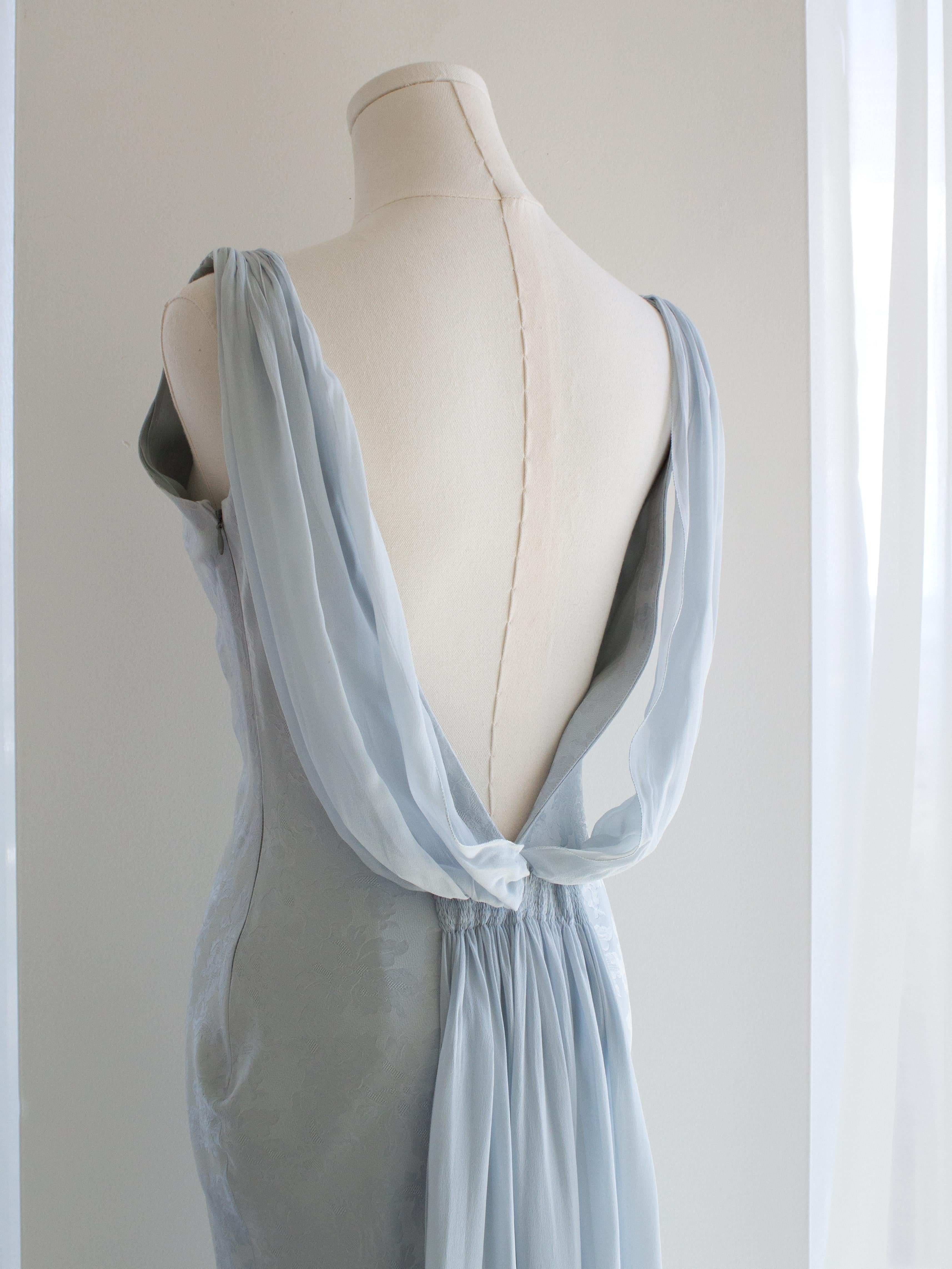 Christian Dior by John Galliano S/S1998 Boudoir Eisblaues Seidenkleid mit drapiertem Blumenmuster im Angebot 4