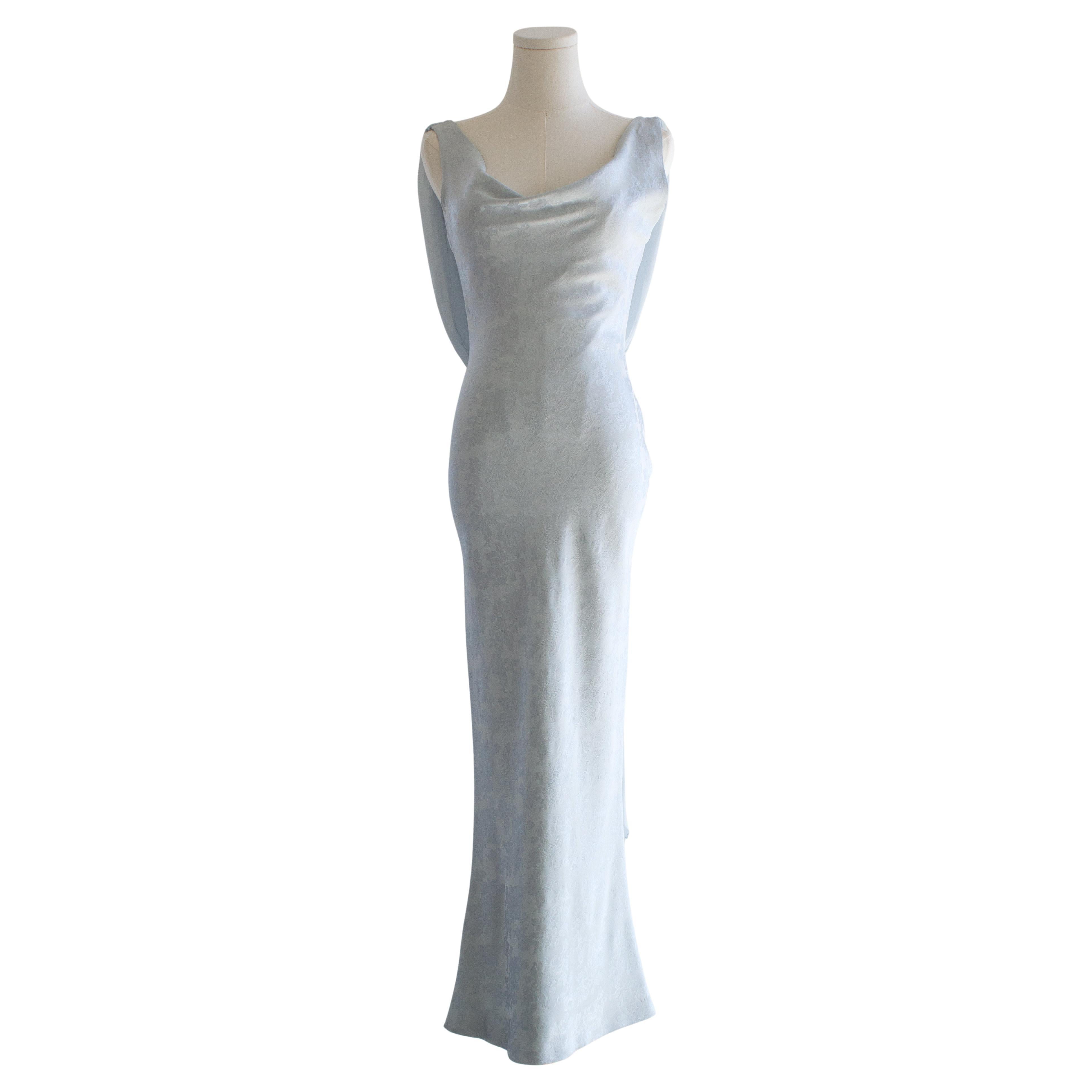 Christian Dior by John Galliano S/S1998 Boudoir Eisblaues Seidenkleid mit drapiertem Blumenmuster im Angebot